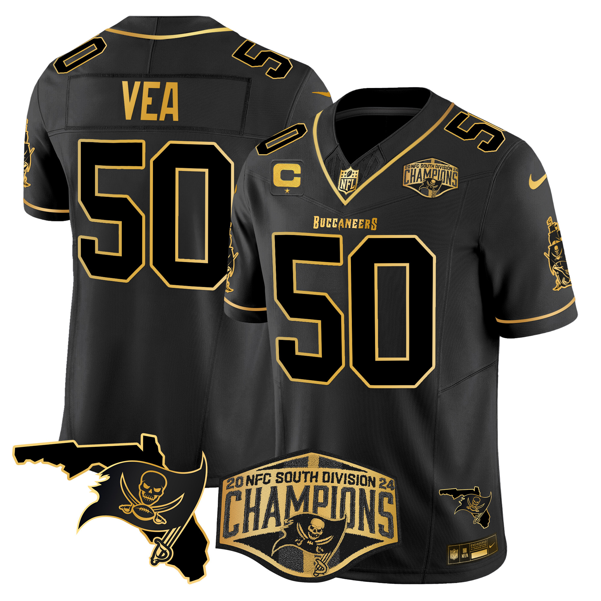 Men's Buccaneers 2024 NFC South Division Champions Patch Gold Vapor Limited Jersey - All Stitched - Image 22