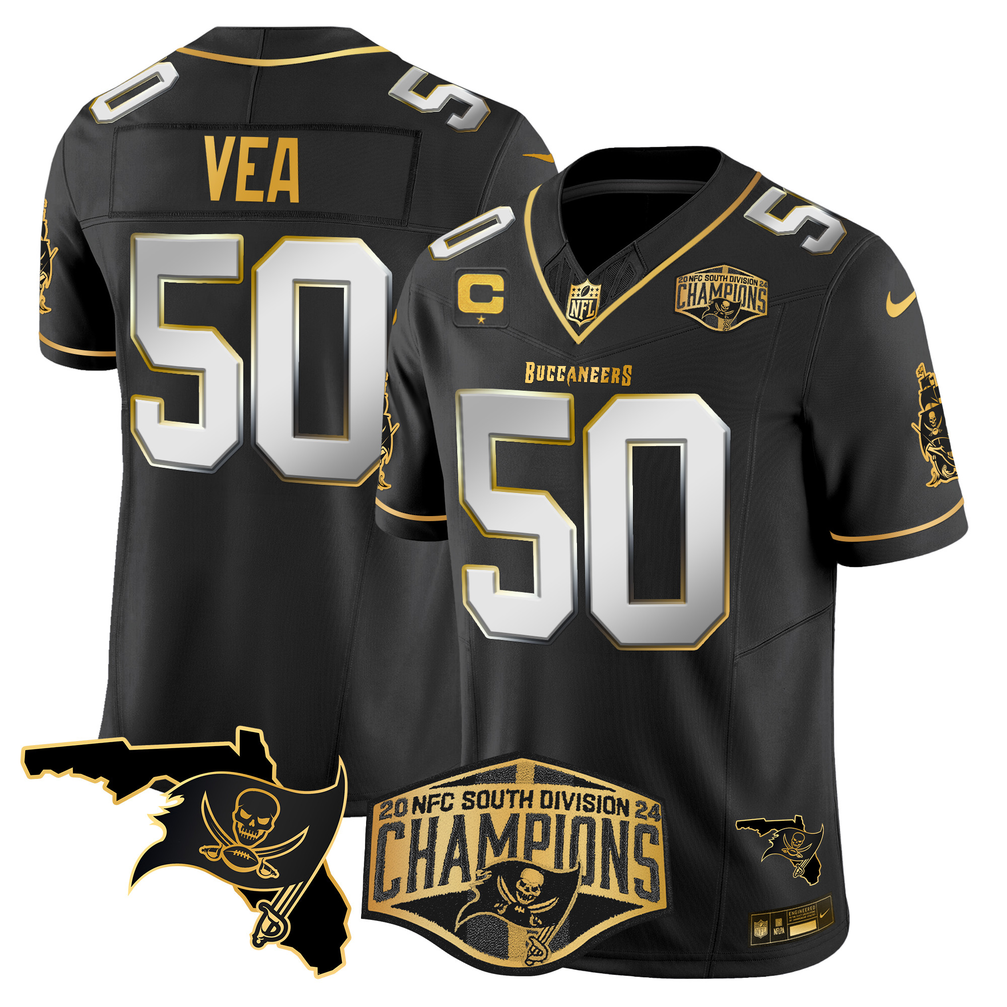 Men's Buccaneers 2024 NFC South Division Champions Patch Gold Vapor Limited Jersey - All Stitched - Image 30