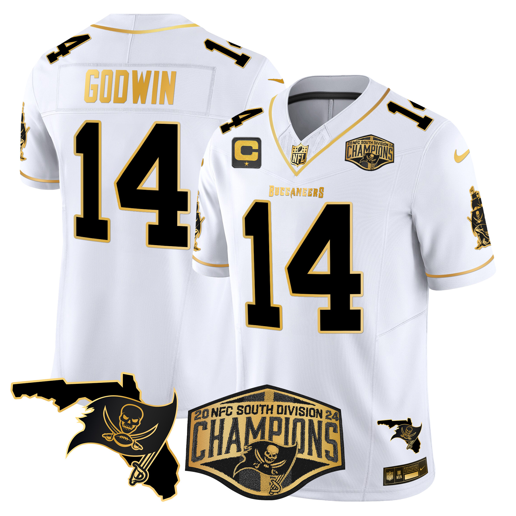 Men's Buccaneers 2024 NFC South Division Champions Patch Gold Vapor Limited Jersey - All Stitched - Image 13