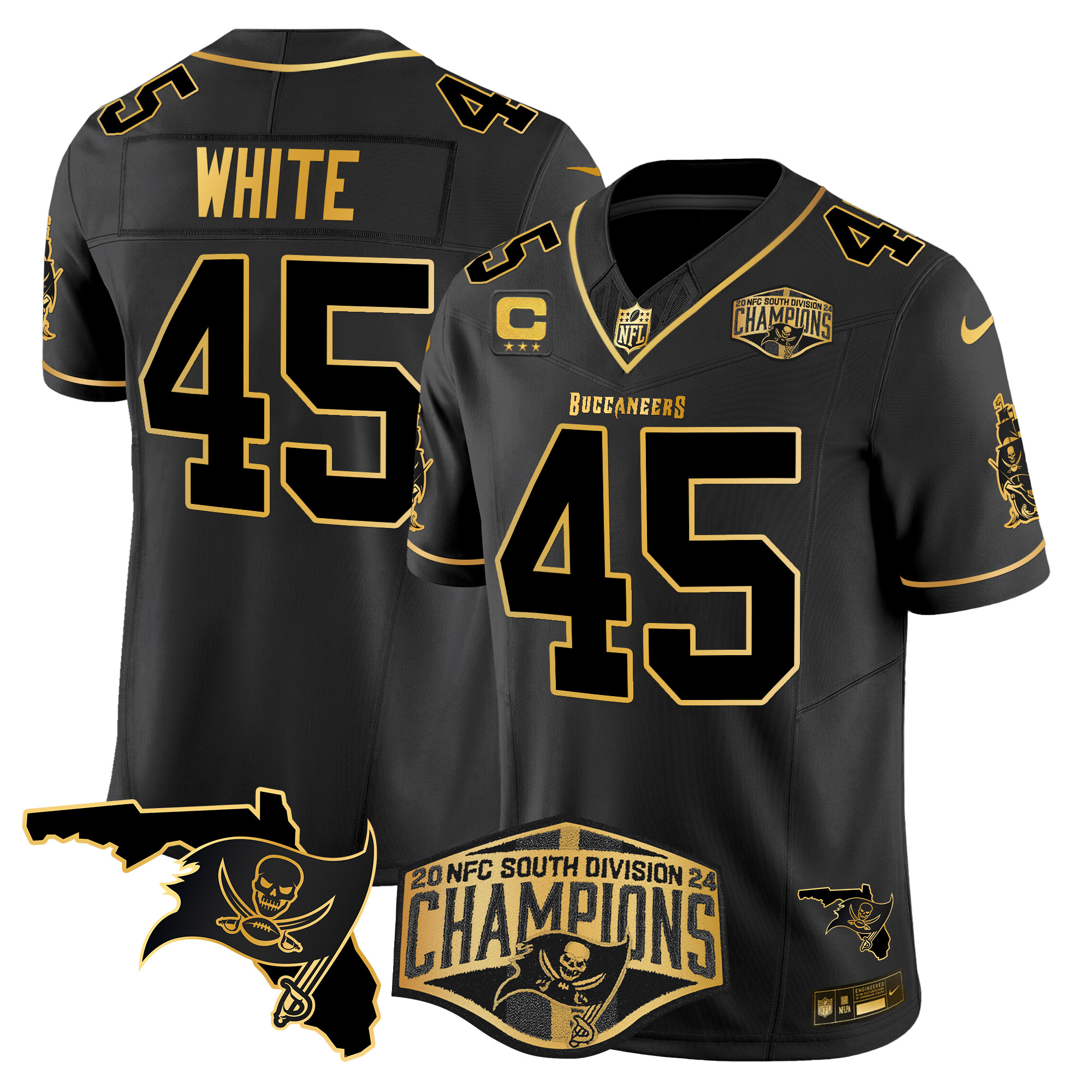 Men's Buccaneers 2024 NFC South Division Champions Patch Gold Vapor Limited Jersey - All Stitched - Image 24