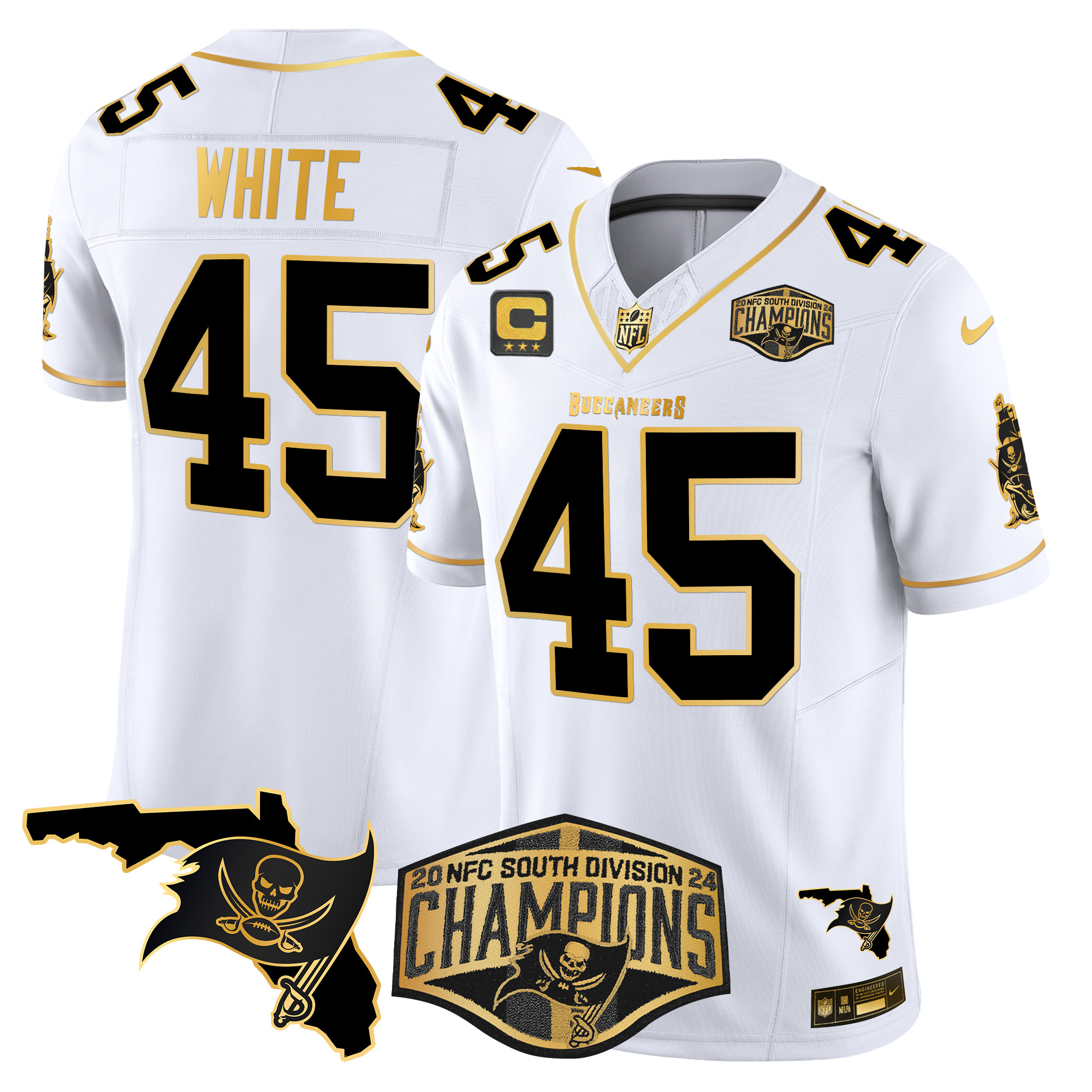 Men's Buccaneers 2024 NFC South Division Champions Patch Gold Vapor Limited Jersey - All Stitched - Image 16