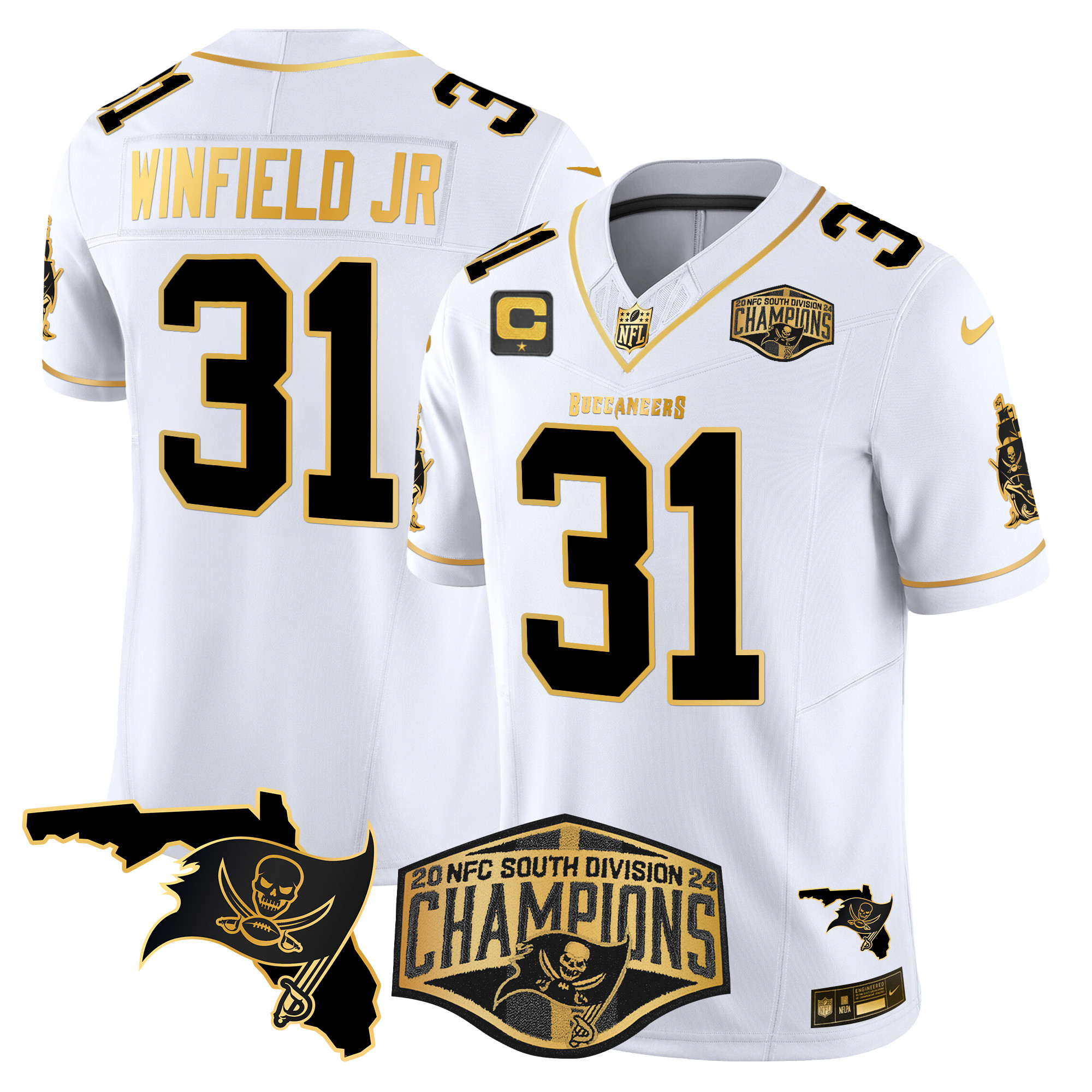 Men's Buccaneers 2024 NFC South Division Champions Patch Gold Vapor Limited Jersey - All Stitched - Image 15