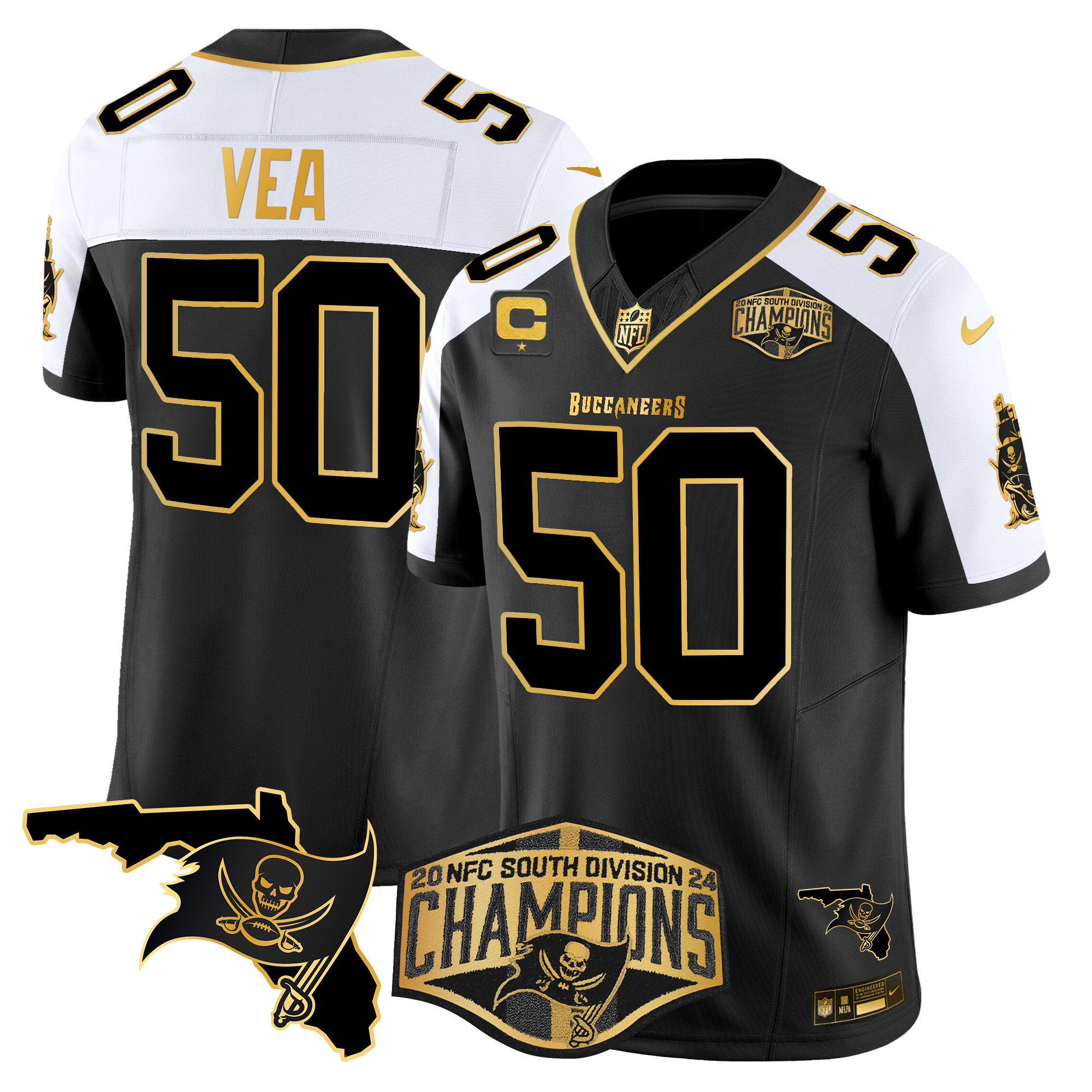 Men's Buccaneers 2024 NFC South Division Champions Patch Gold Vapor Limited Jersey - All Stitched - Image 6