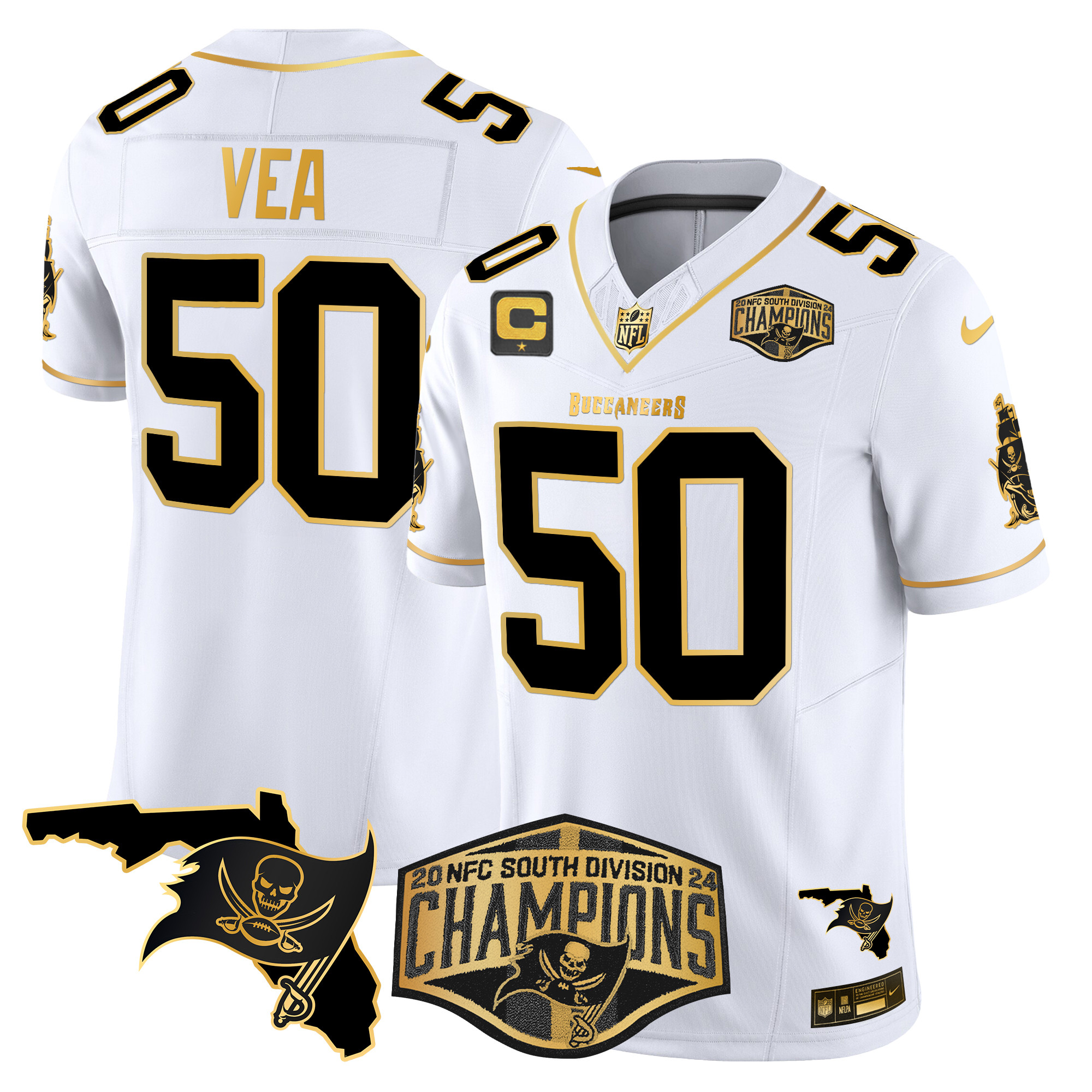 Men's Buccaneers 2024 NFC South Division Champions Patch Gold Vapor Limited Jersey - All Stitched - Image 14