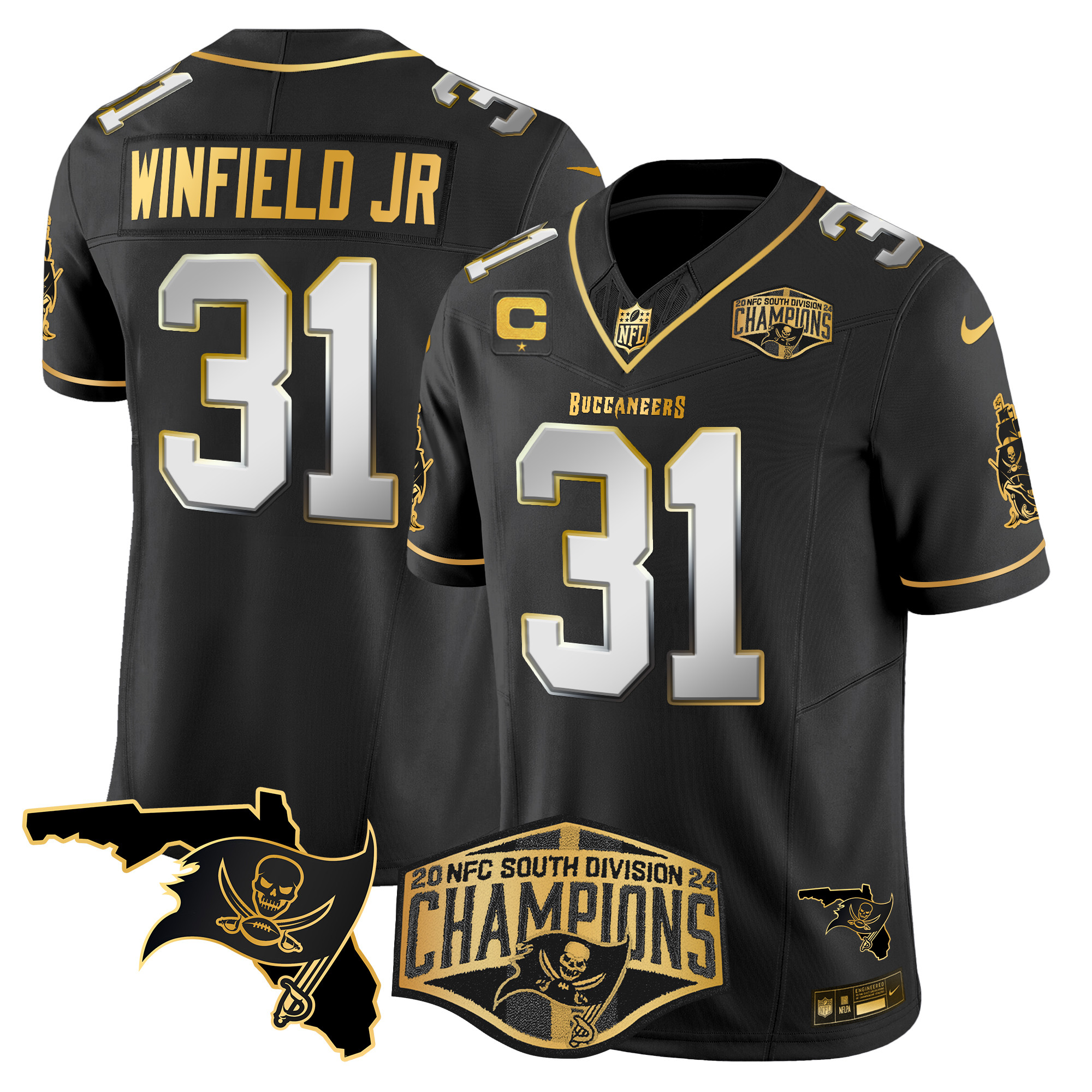 Men's Buccaneers 2024 NFC South Division Champions Patch Gold Vapor Limited Jersey - All Stitched - Image 31
