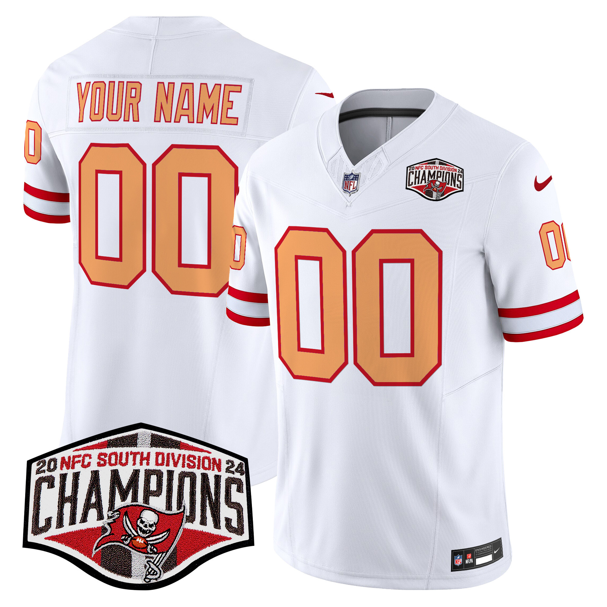 Tampa Bay Buccaneers Creamsicle 2024 NFC South Division Champions Patch Vapor Limited Custom Jersey - All Stitched - Image 4