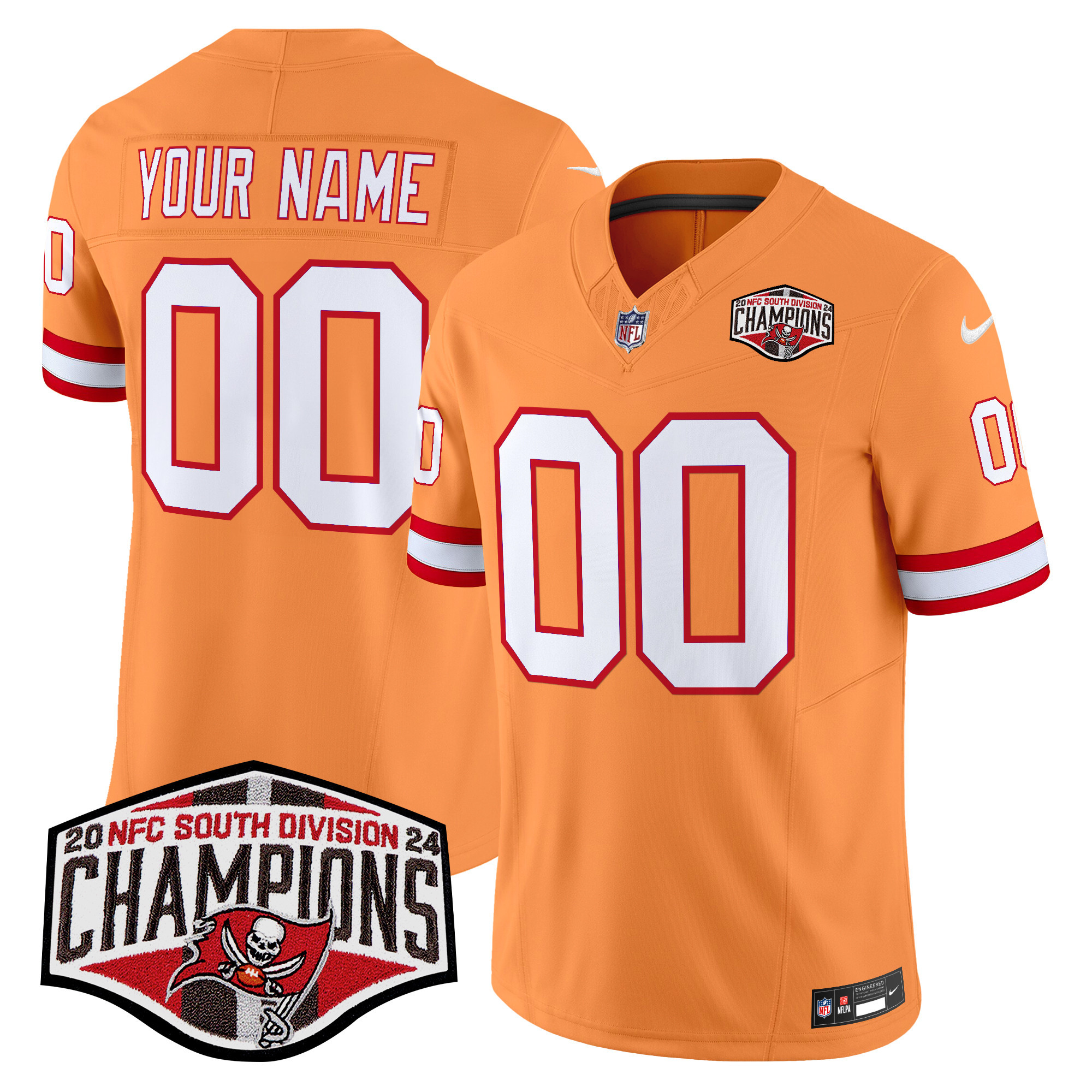 Tampa Bay Buccaneers Creamsicle 2024 NFC South Division Champions Patch Vapor Limited Custom Jersey - All Stitched - Image 3