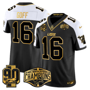 Men's Detroit Lions 2024 NFC North Division Champions Patch Gold Vapor Limited Jersey - All Stitched