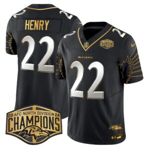 Men's Ravens Maryland 2024 AFC North Division Champions Patch Gold Vapor Limited Jersey - All Stitched