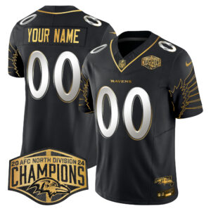 Ravens Maryland 2024 AFC North Division Champions Patch Gold Vapor Limited Custom Jersey - All Stitched