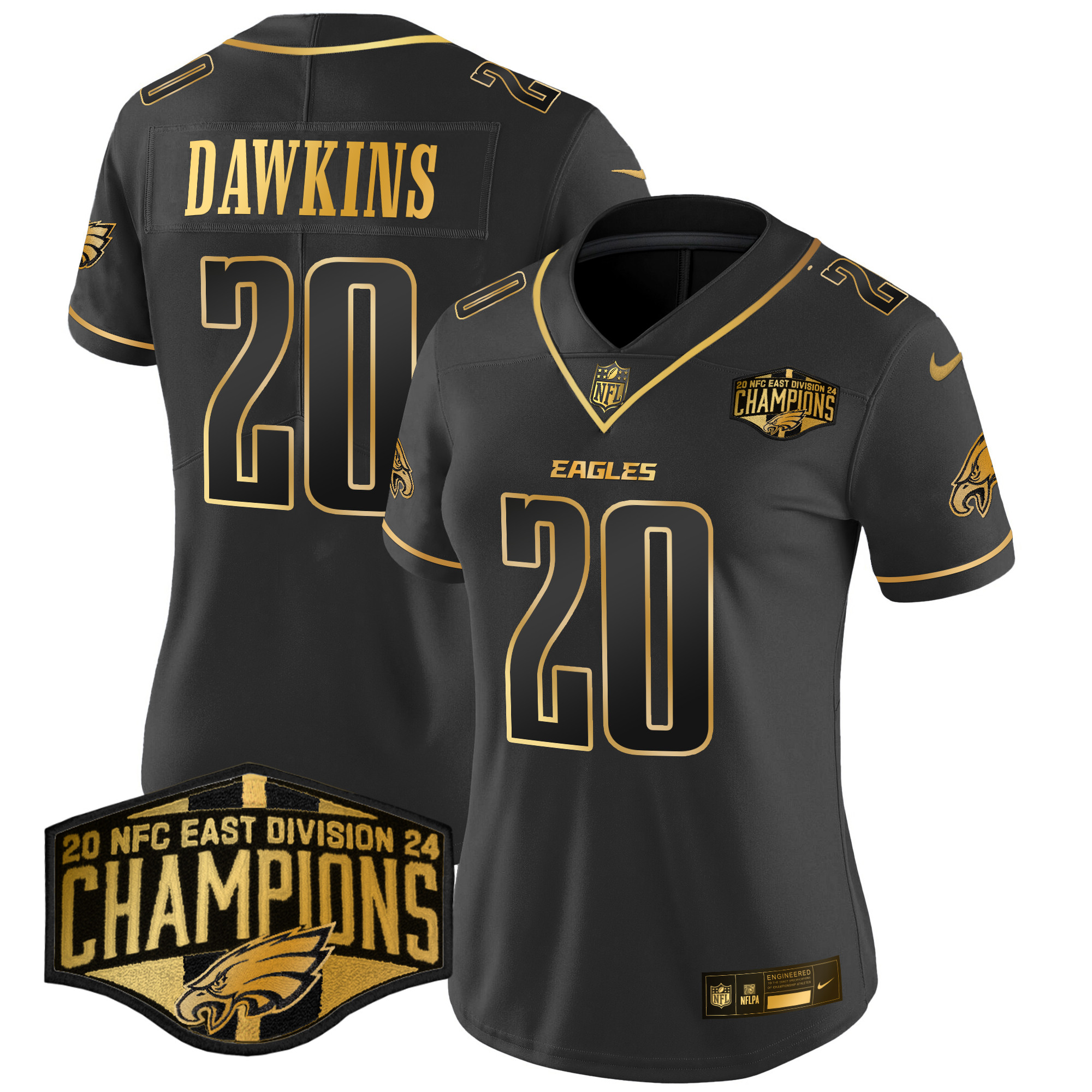 Women's Eagles 2024 NFC East Division Champions Gold Vapor Limited Jersey - All Stitched - Image 24