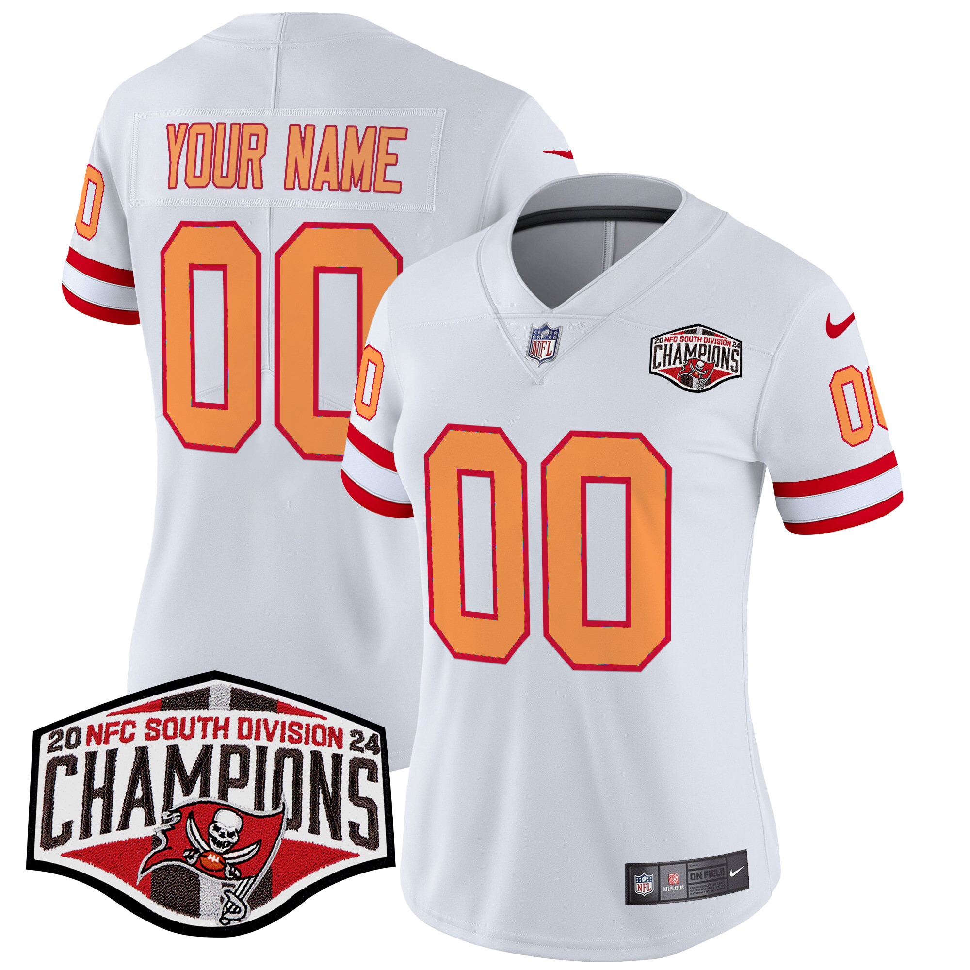 Tampa Bay Buccaneers Creamsicle 2024 NFC South Division Champions Patch Vapor Limited Custom Jersey - All Stitched - Image 8