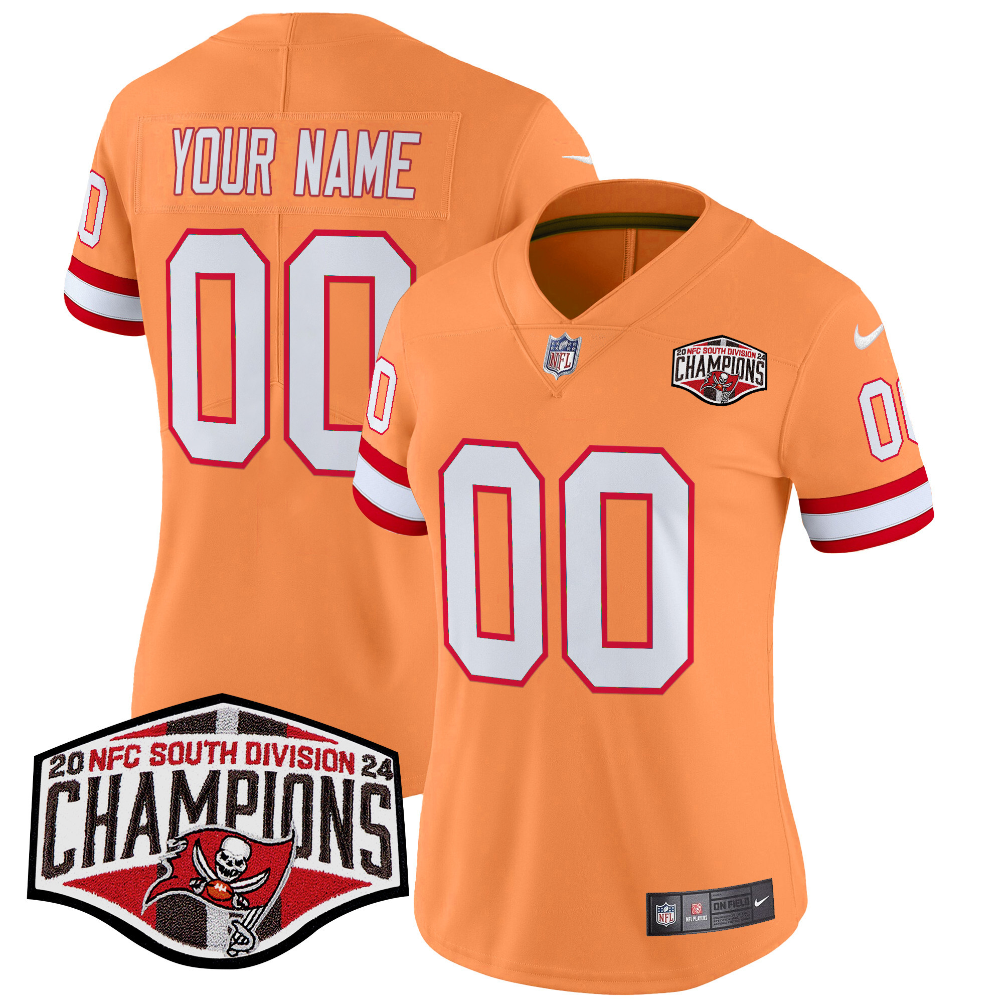 Tampa Bay Buccaneers Creamsicle 2024 NFC South Division Champions Patch Vapor Limited Custom Jersey - All Stitched - Image 7