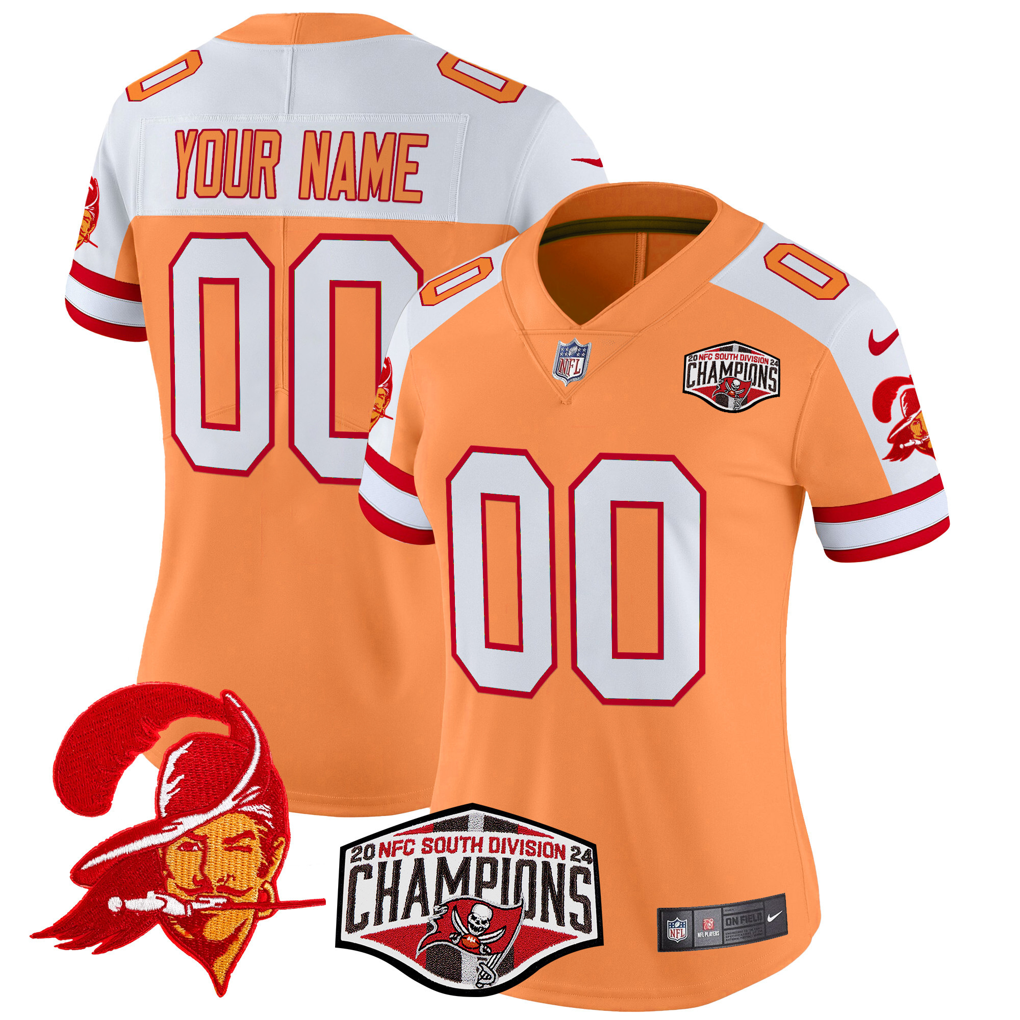 Tampa Bay Buccaneers Creamsicle 2024 NFC South Division Champions Patch Vapor Limited Custom Jersey - All Stitched - Image 5