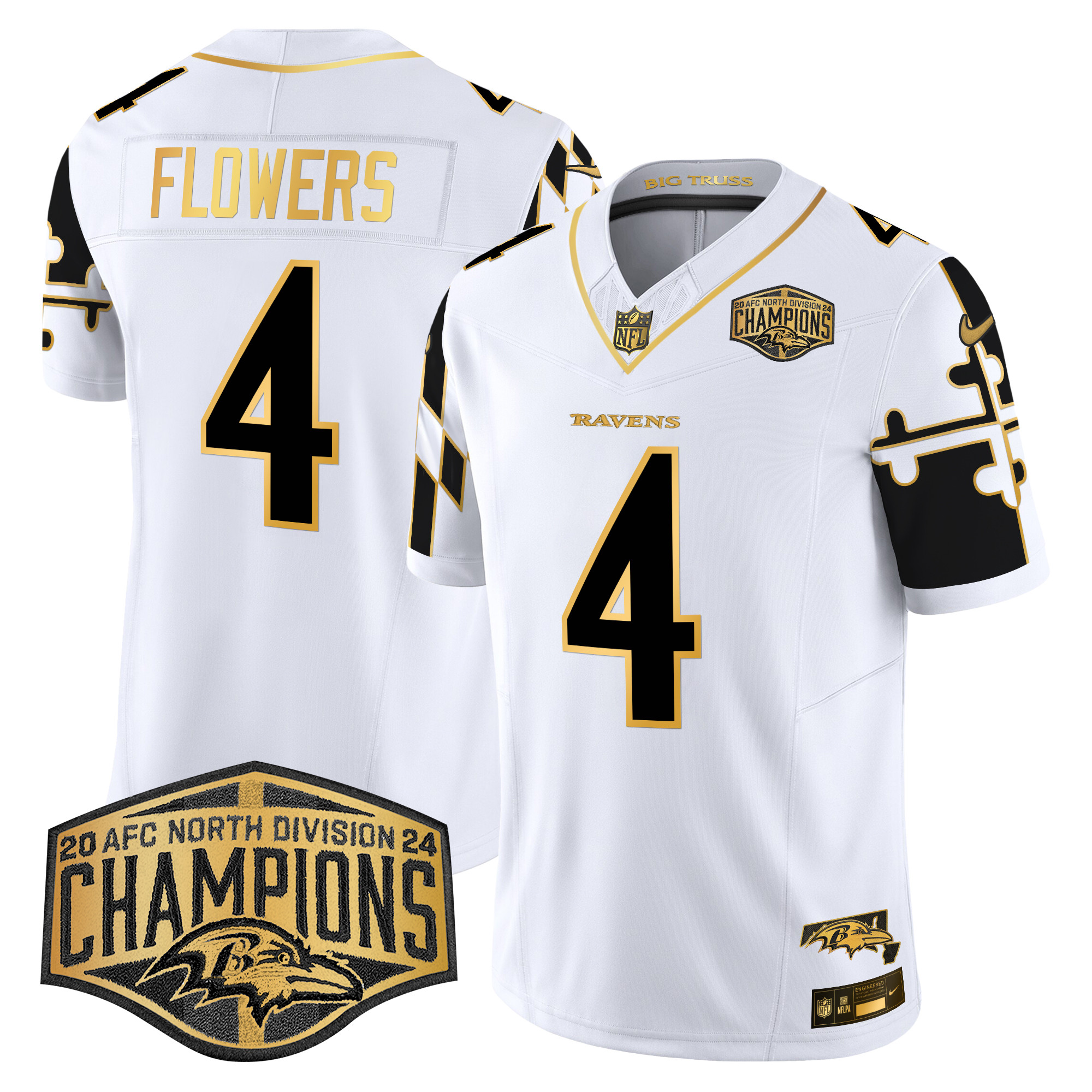 Men's Ravens Maryland Flag Map 2024 AFC North Division Champions Patch Gold Vapor Limited Jersey - All Stitched - Image 23