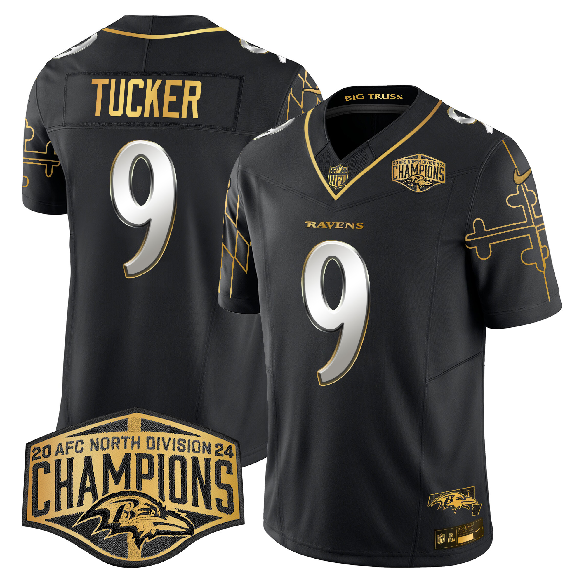 Men's Ravens Maryland Flag Map 2024 AFC North Division Champions Patch Gold Vapor Limited Jersey - All Stitched - Image 3