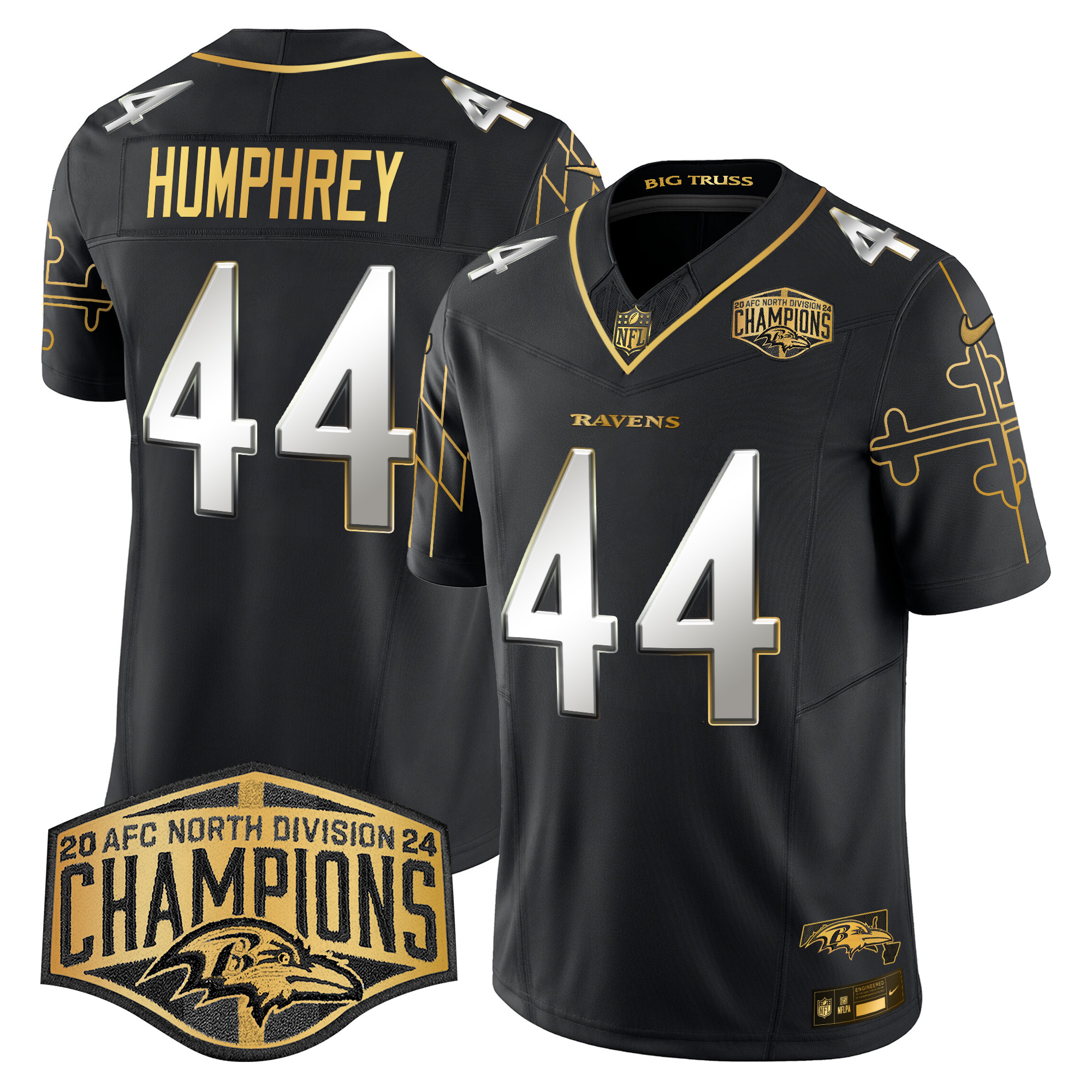 Men's Ravens Maryland Flag Map 2024 AFC North Division Champions Patch Gold Vapor Limited Jersey - All Stitched - Image 5