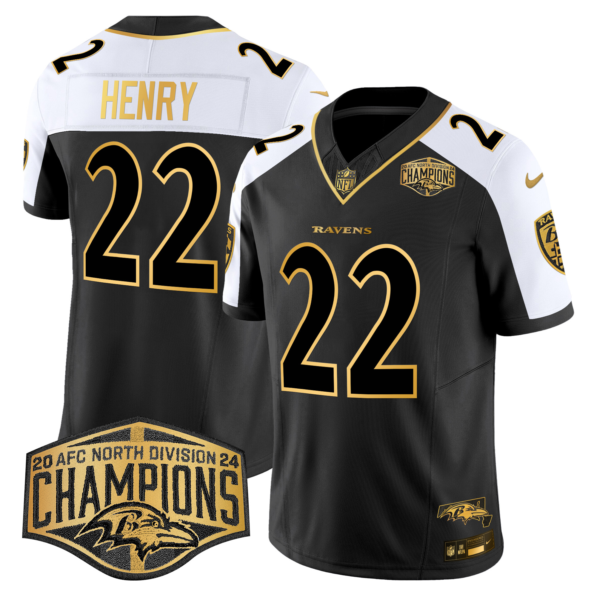 Men's Ravens Maryland Flag Map 2024 AFC North Division Champions Patch Gold Vapor Limited Jersey - All Stitched - Image 9