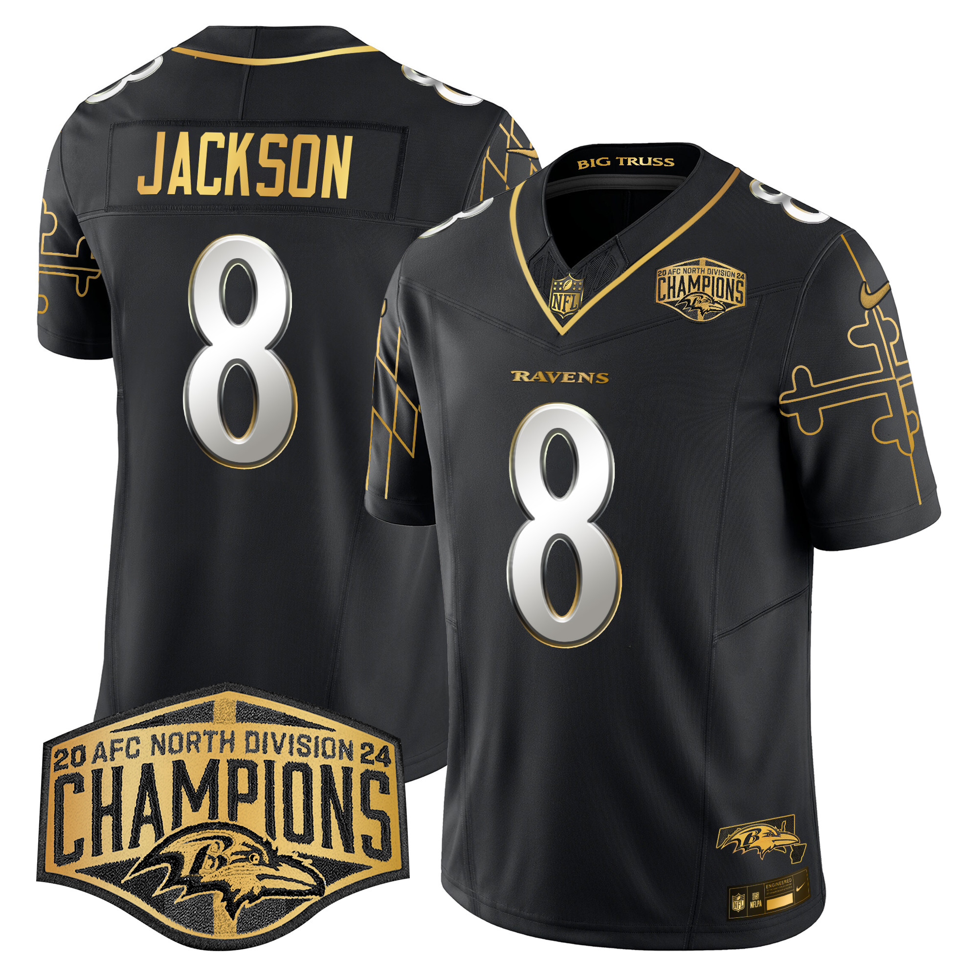 Men's Ravens Maryland Flag Map 2024 AFC North Division Champions Patch Gold Vapor Limited Jersey - All Stitched - Image 2