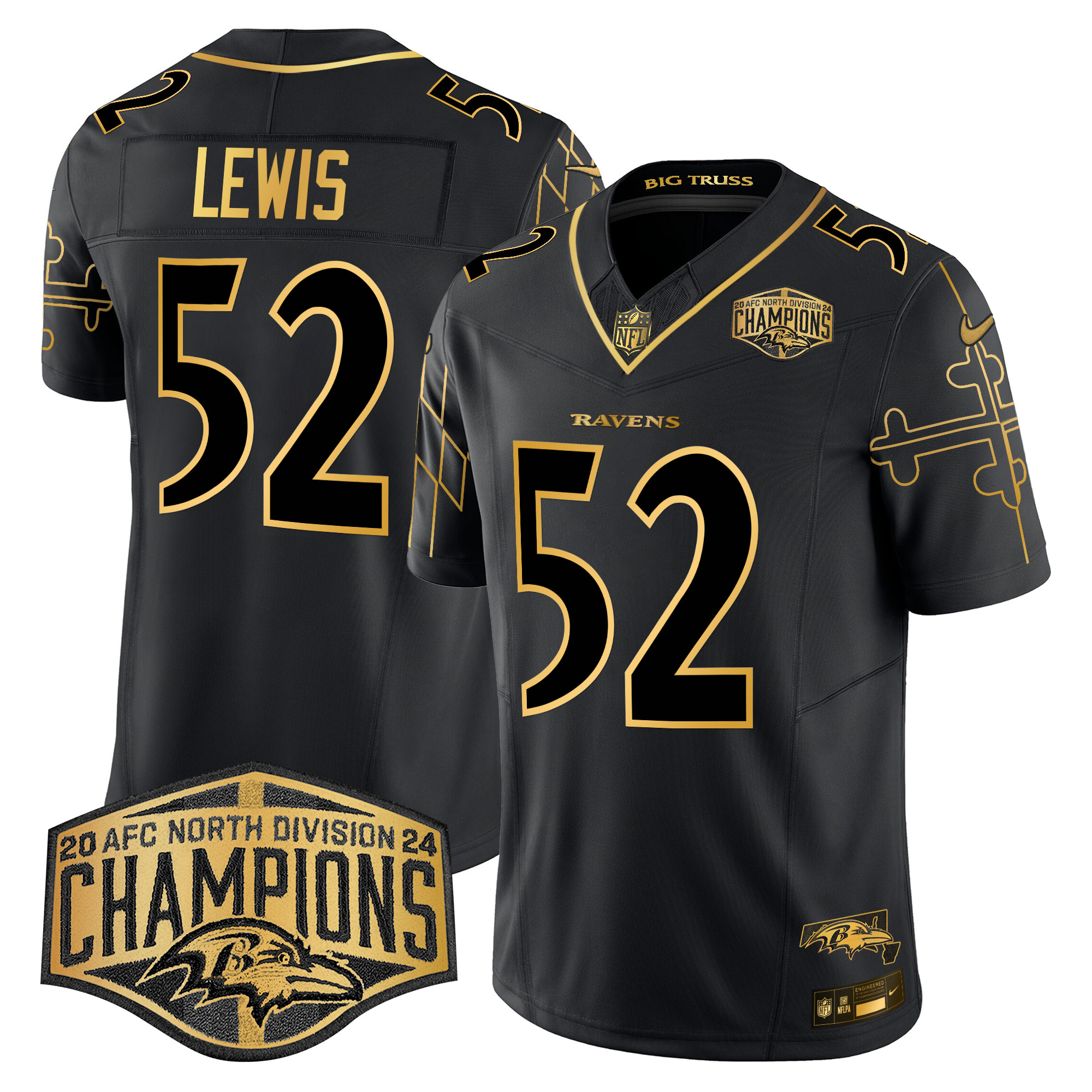 Men's Ravens Maryland Flag Map 2024 AFC North Division Champions Patch Gold Vapor Limited Jersey - All Stitched - Image 30