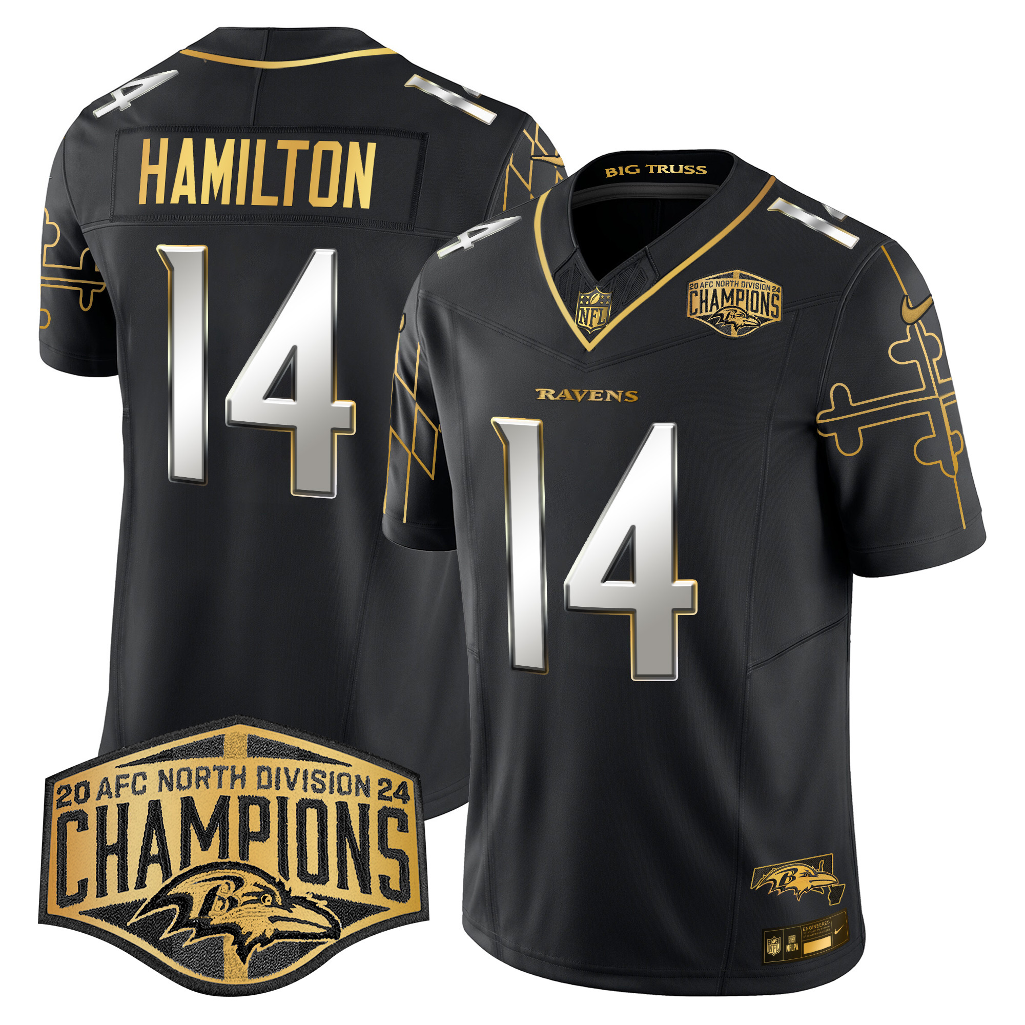 Men's Ravens Maryland Flag Map 2024 AFC North Division Champions Patch Gold Vapor Limited Jersey - All Stitched - Image 4