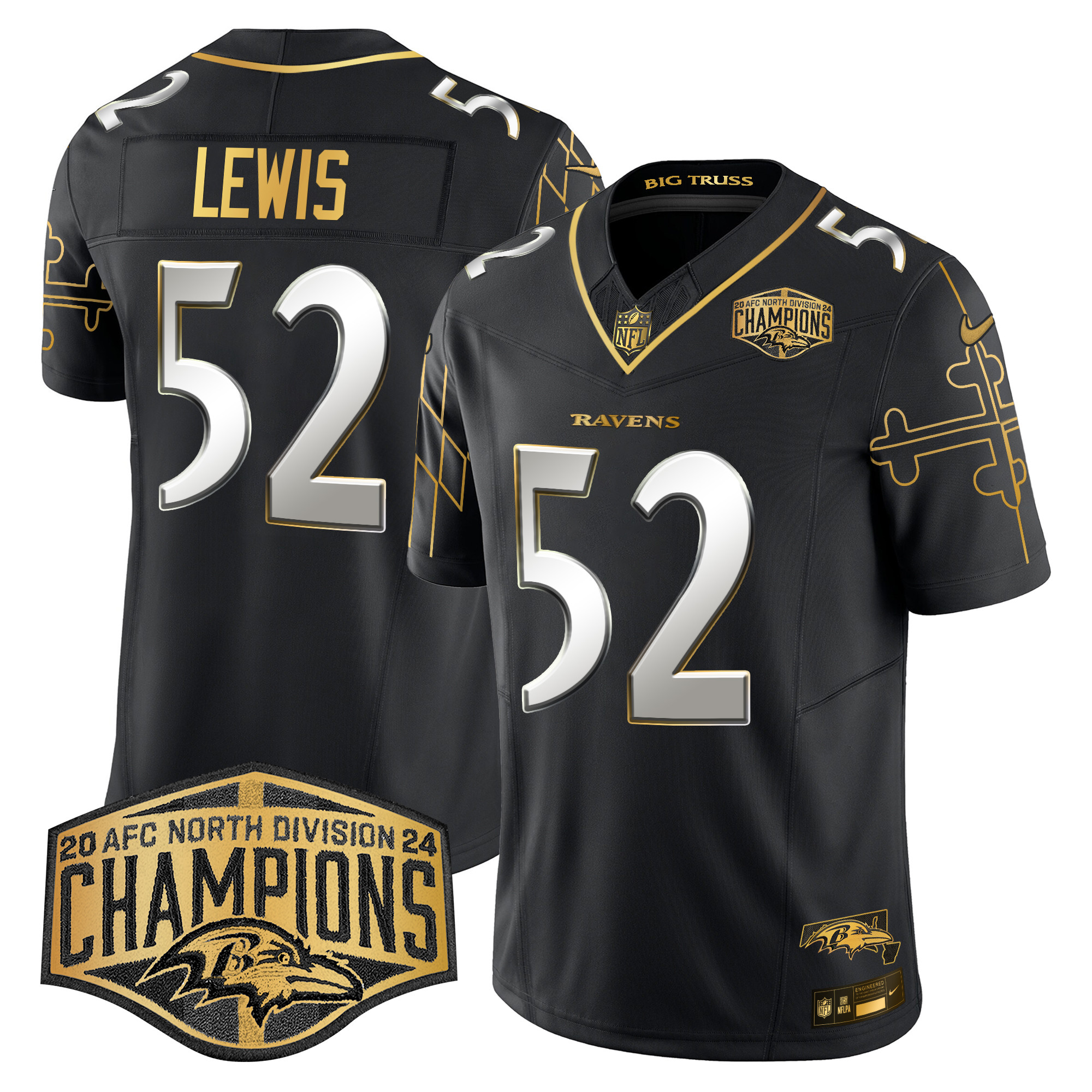 Men's Ravens Maryland Flag Map 2024 AFC North Division Champions Patch Gold Vapor Limited Jersey - All Stitched - Image 6