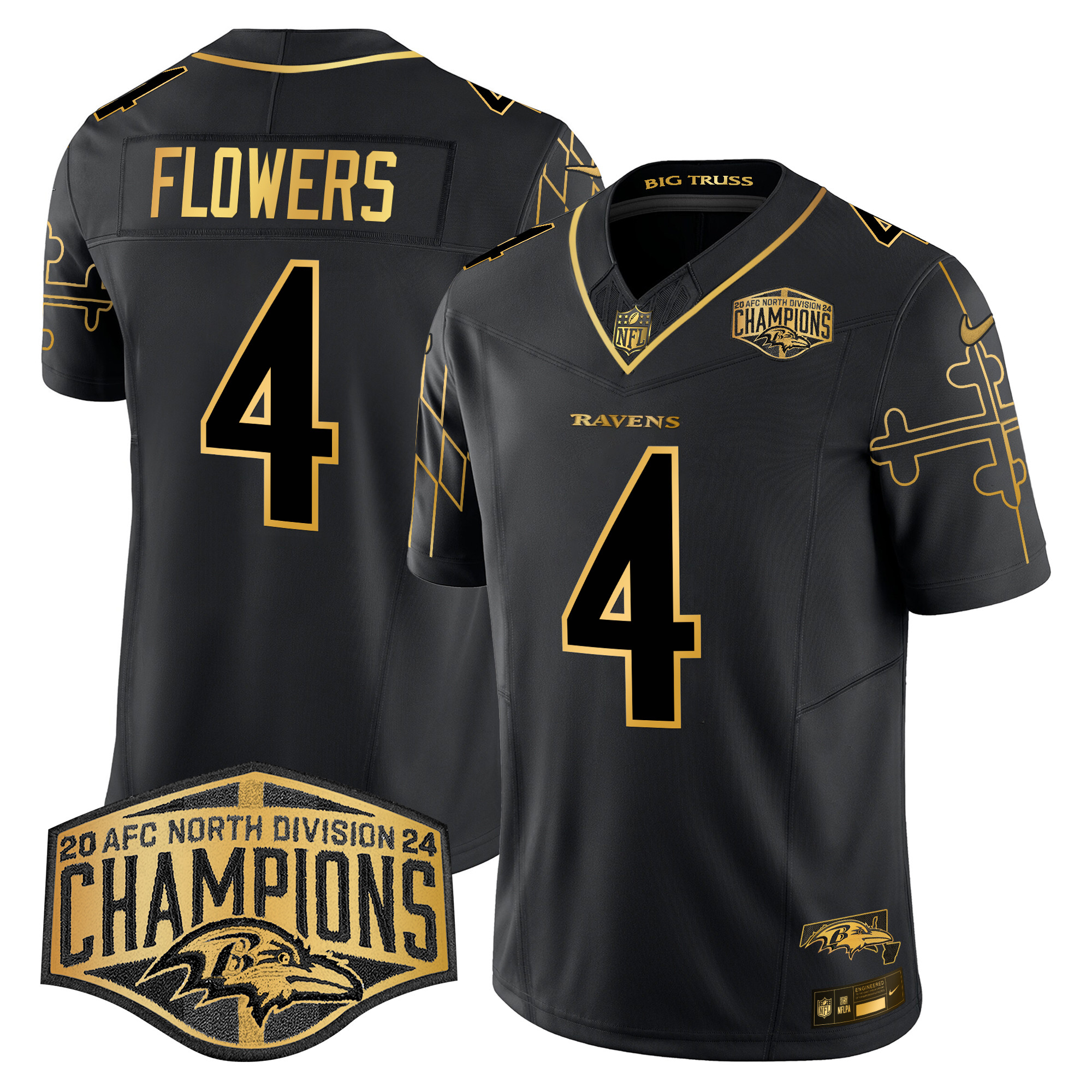Men's Ravens Maryland Flag Map 2024 AFC North Division Champions Patch Gold Vapor Limited Jersey - All Stitched - Image 31