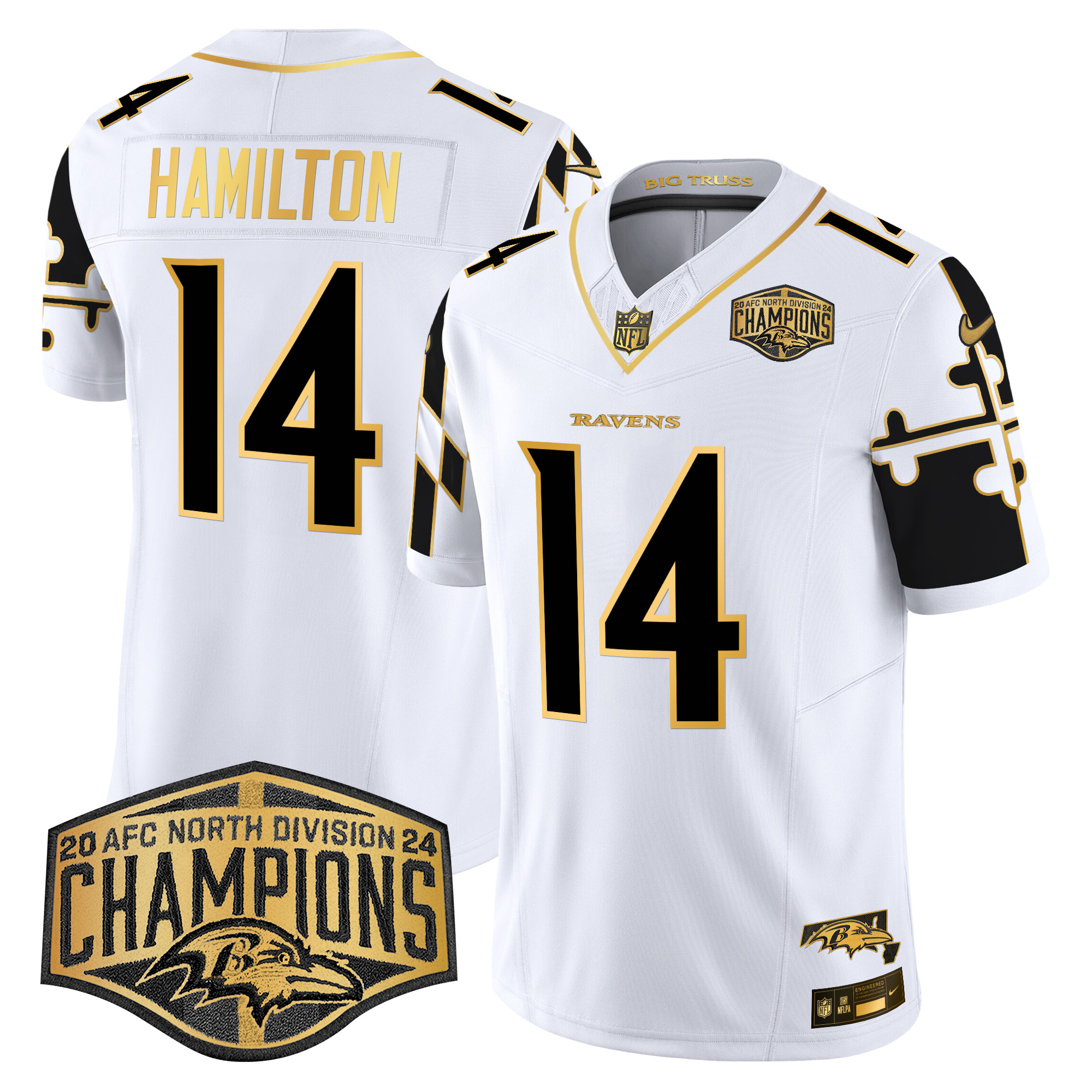 Men's Ravens Maryland Flag Map 2024 AFC North Division Champions Patch Gold Vapor Limited Jersey - All Stitched - Image 20