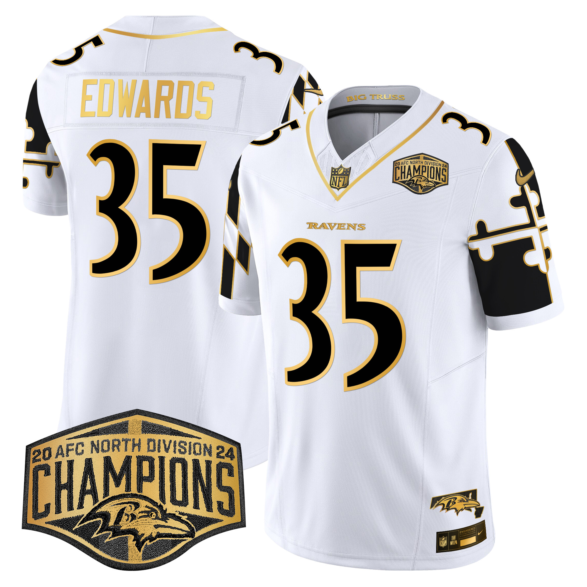 Men's Ravens Maryland Flag Map 2024 AFC North Division Champions Patch Gold Vapor Limited Jersey - All Stitched - Image 24