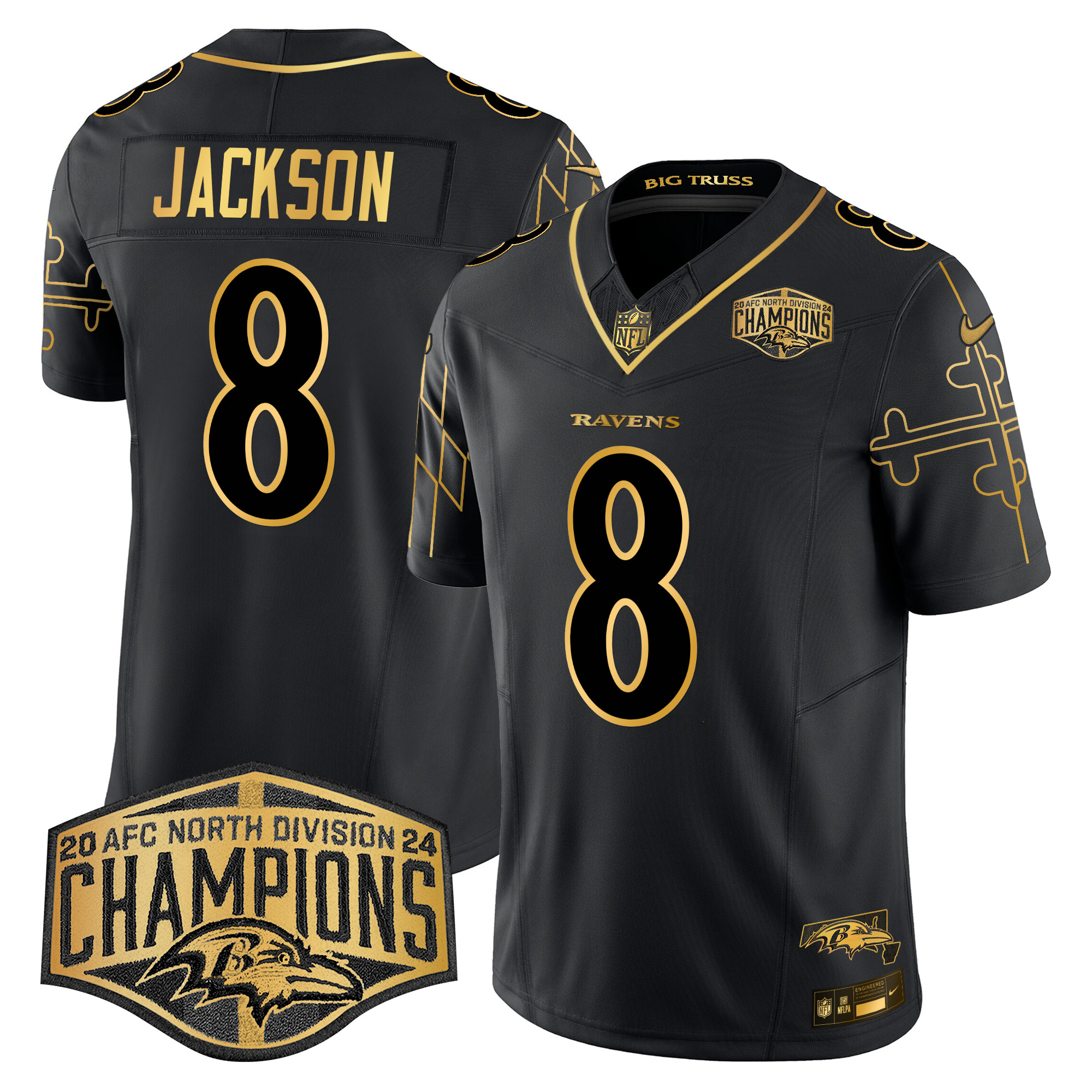 Men's Ravens Maryland Flag Map 2024 AFC North Division Champions Patch Gold Vapor Limited Jersey - All Stitched - Image 26