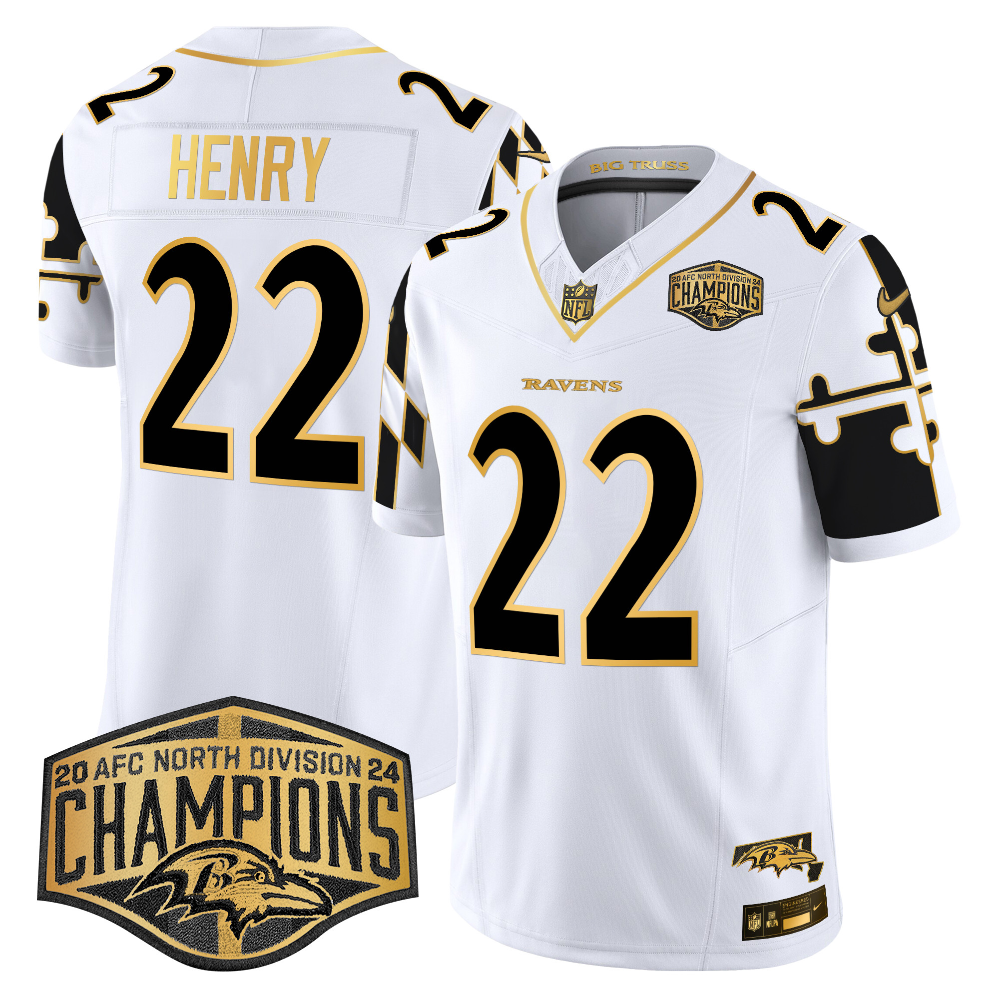 Men's Ravens Maryland Flag Map 2024 AFC North Division Champions Patch Gold Vapor Limited Jersey - All Stitched - Image 17