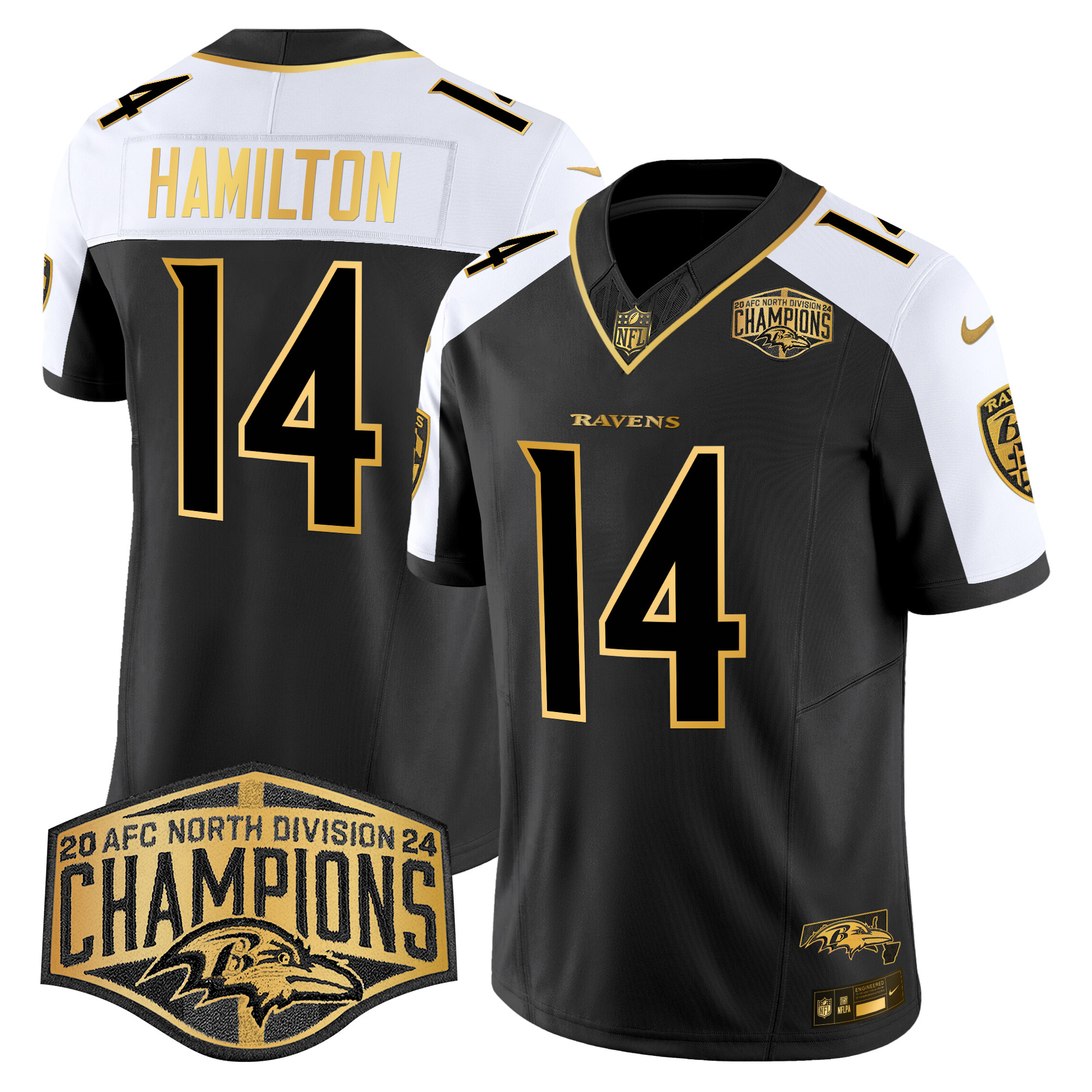 Men's Ravens Maryland Flag Map 2024 AFC North Division Champions Patch Gold Vapor Limited Jersey - All Stitched - Image 12