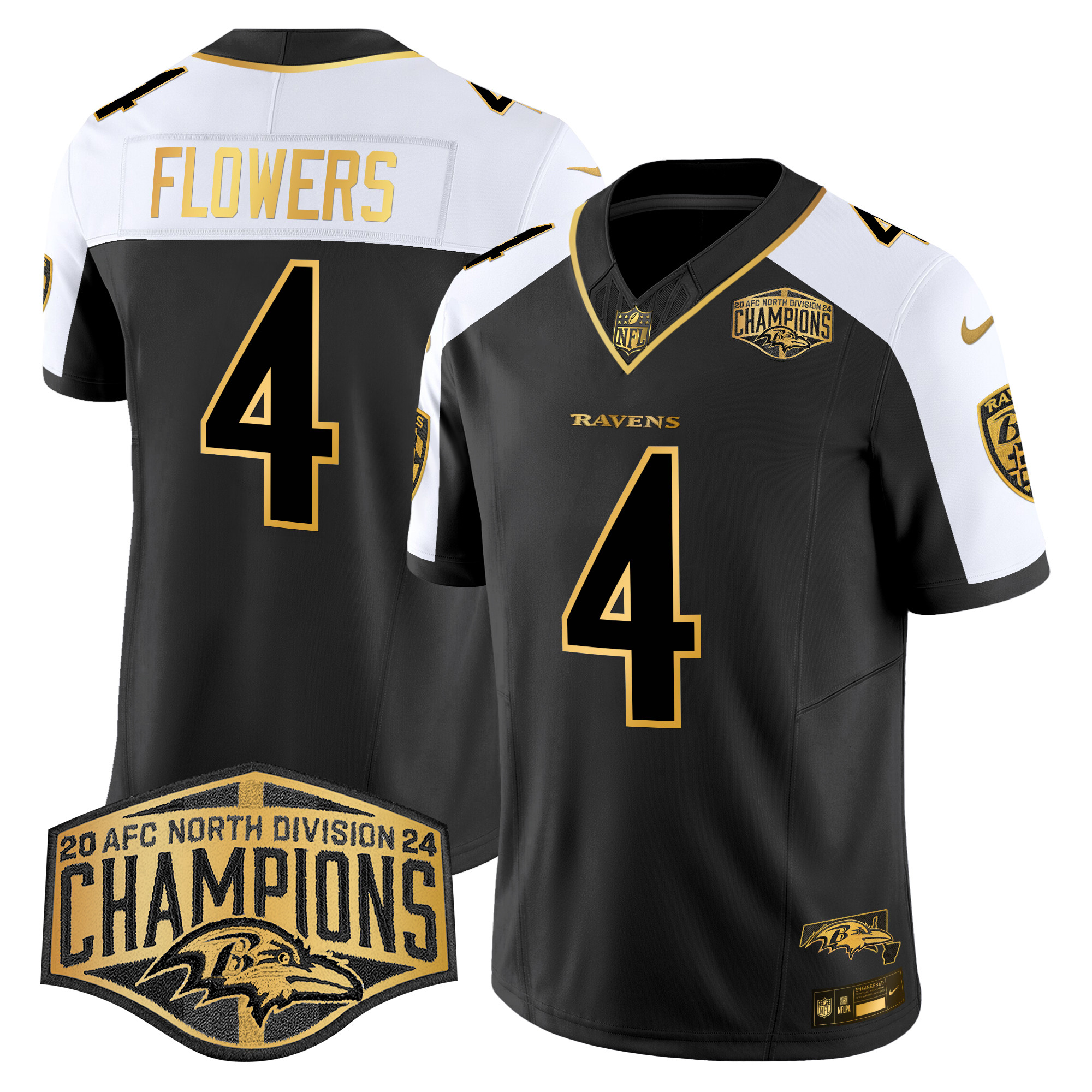Men's Ravens Maryland Flag Map 2024 AFC North Division Champions Patch Gold Vapor Limited Jersey - All Stitched - Image 15