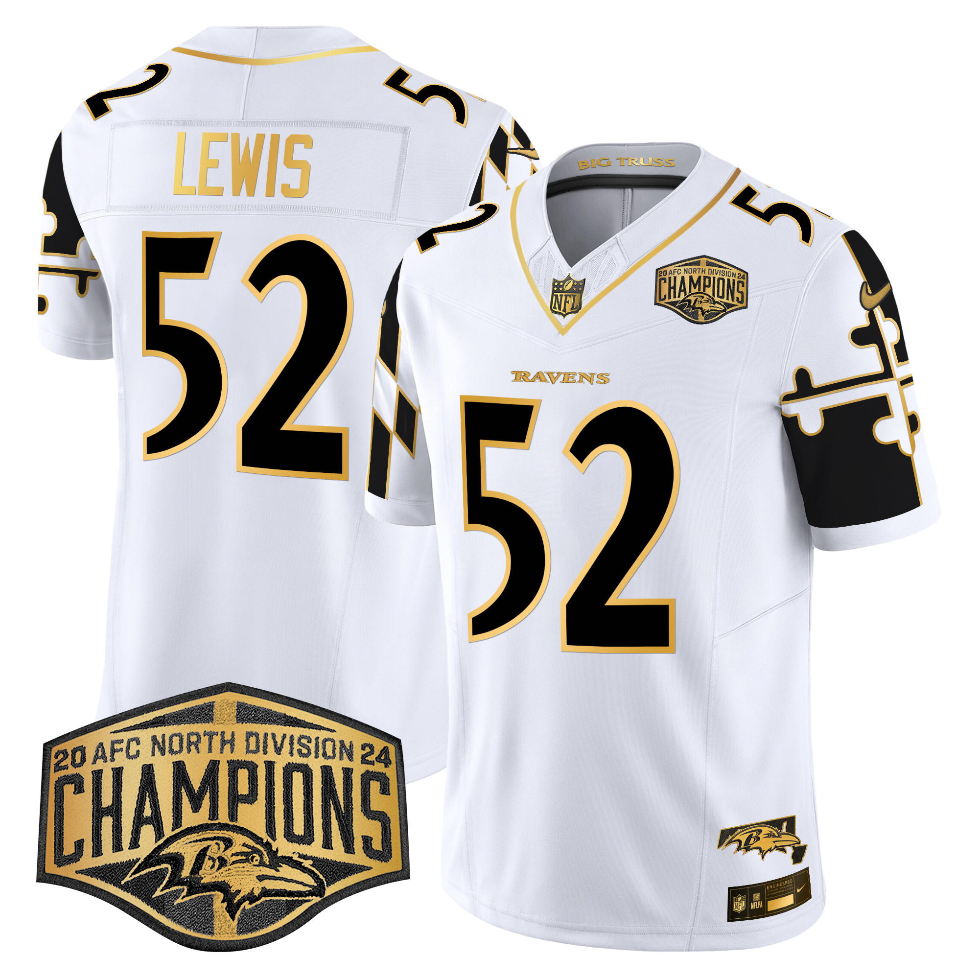 Men's Ravens Maryland Flag Map 2024 AFC North Division Champions Patch Gold Vapor Limited Jersey - All Stitched - Image 22