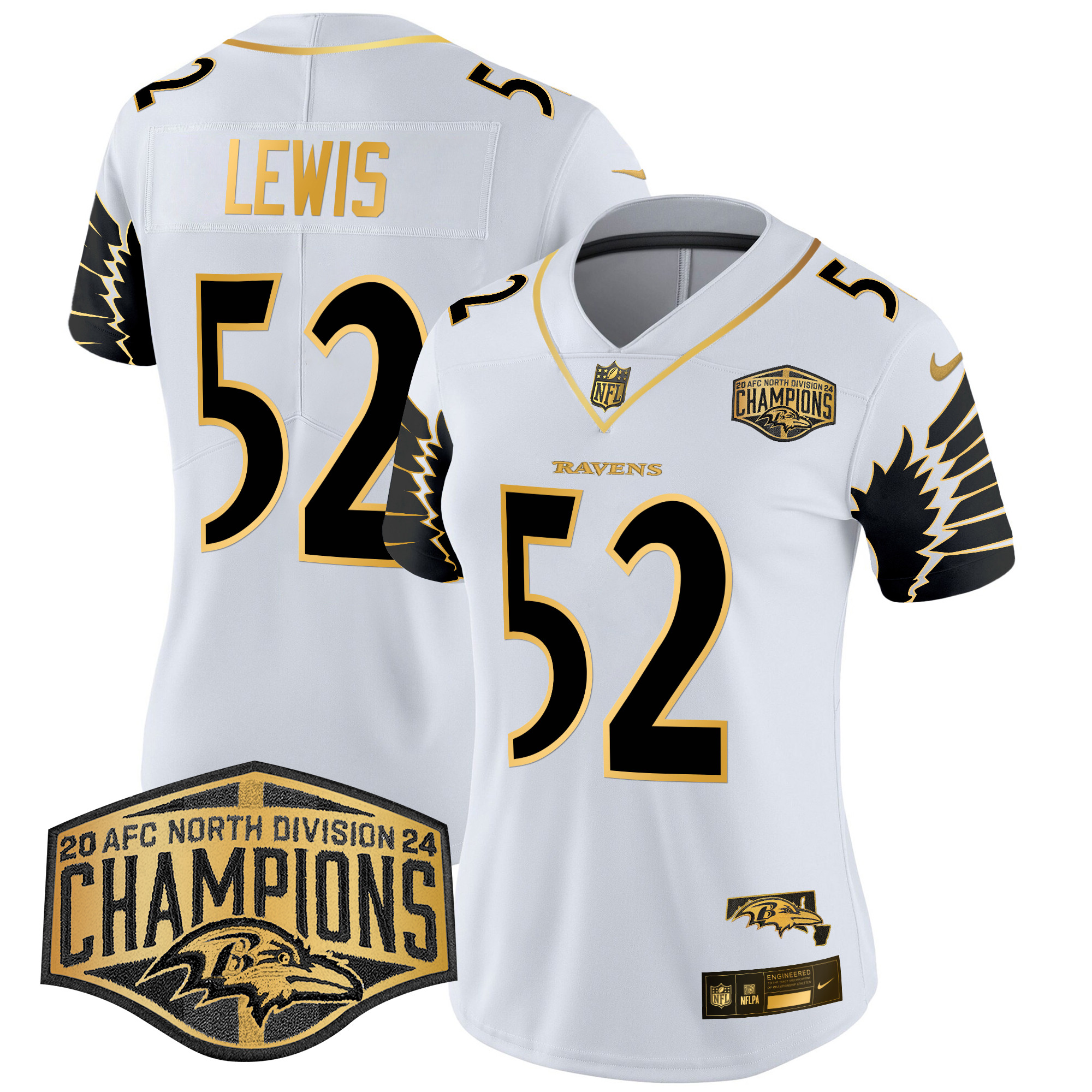 Women's Ravens Maryland 2024 AFC North Division Champions Patch Gold Vapor Limited Jersey - All Stitched - Image 24