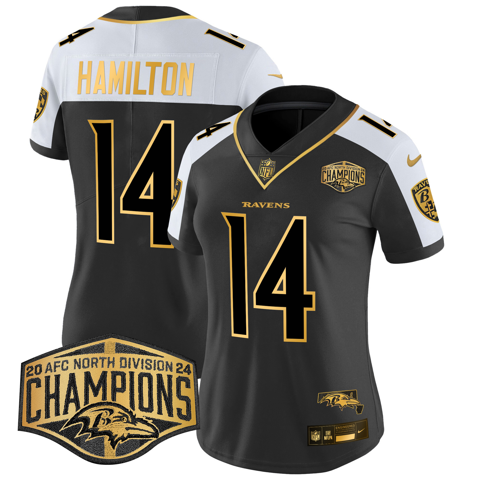 Women's Ravens Maryland 2024 AFC North Division Champions Patch Gold Vapor Limited Jersey - All Stitched - Image 13