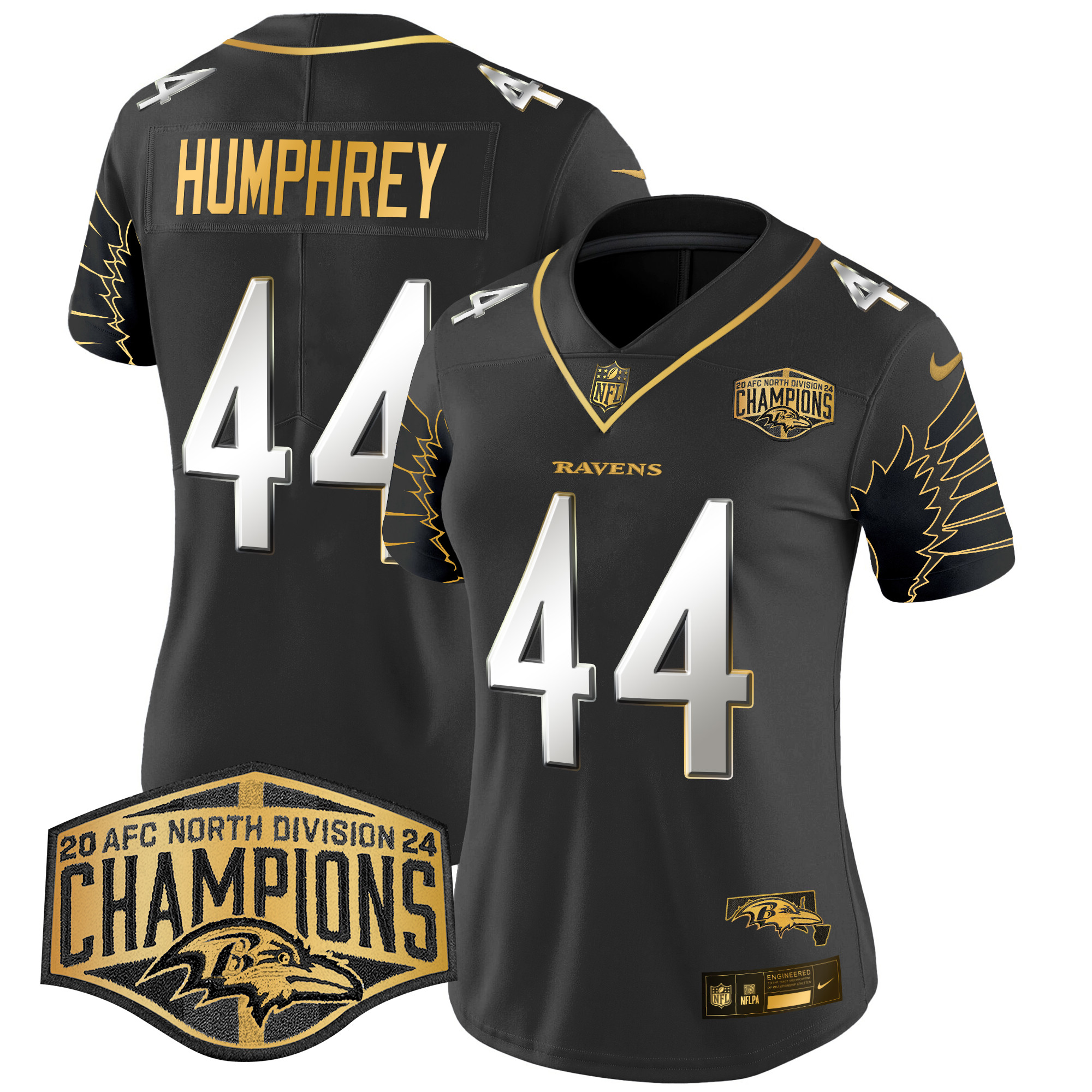 Women's Ravens Maryland 2024 AFC North Division Champions Patch Gold Vapor Limited Jersey - All Stitched - Image 5