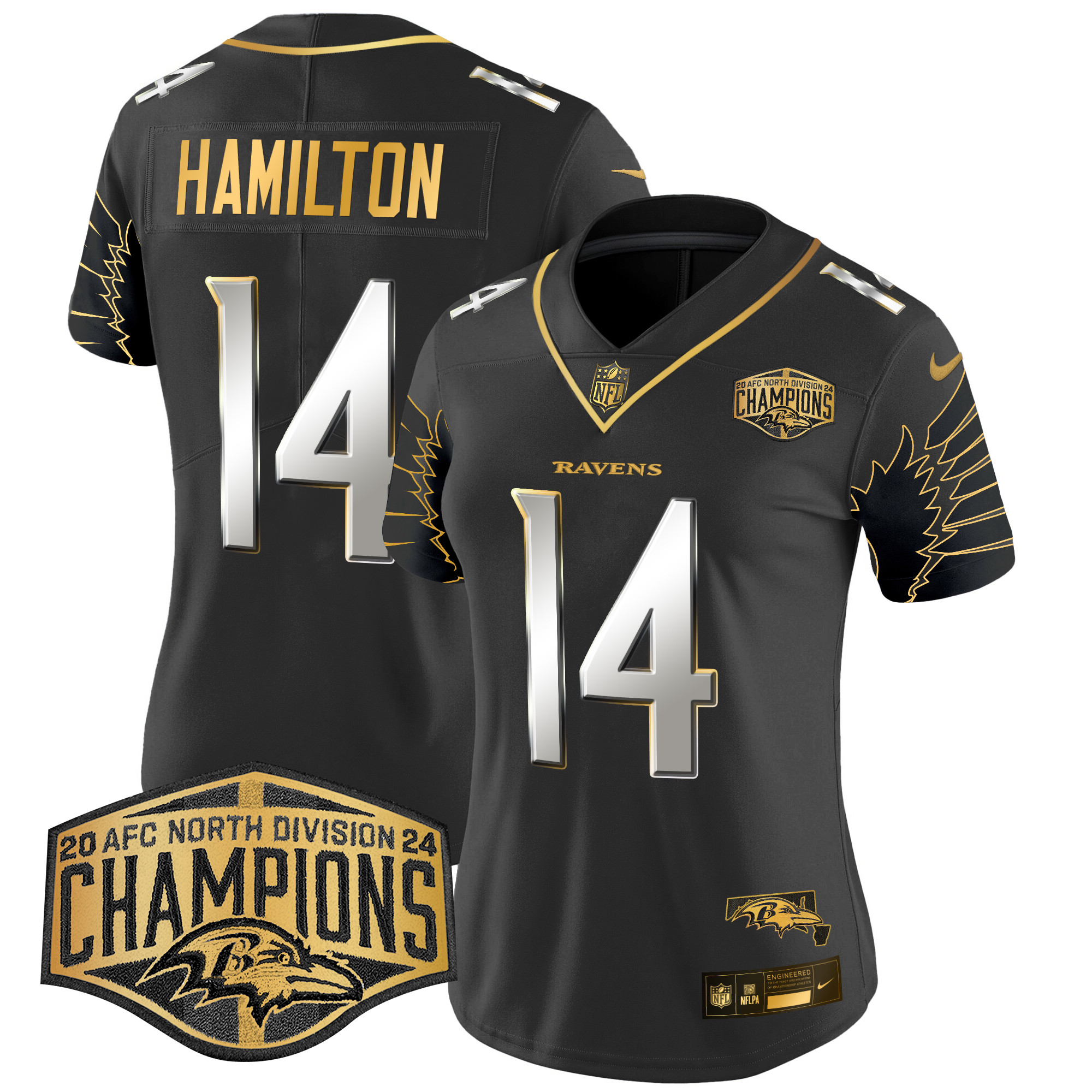 Women's Ravens Maryland 2024 AFC North Division Champions Patch Gold Vapor Limited Jersey - All Stitched - Image 4