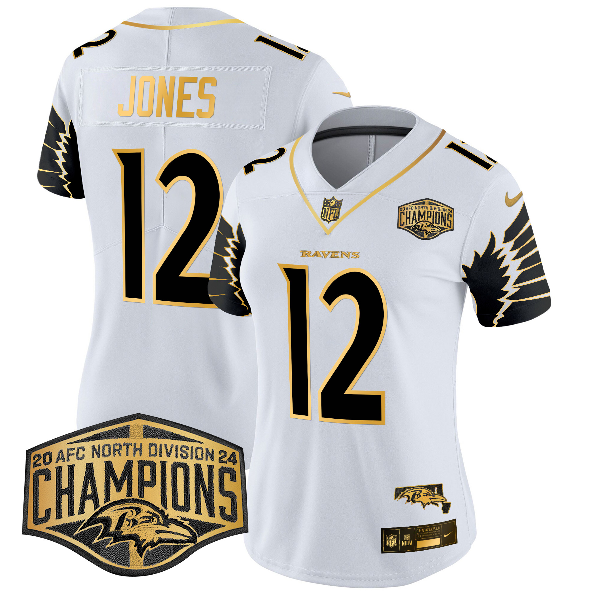 Women's Ravens Maryland 2024 AFC North Division Champions Patch Gold Vapor Limited Jersey - All Stitched - Image 26