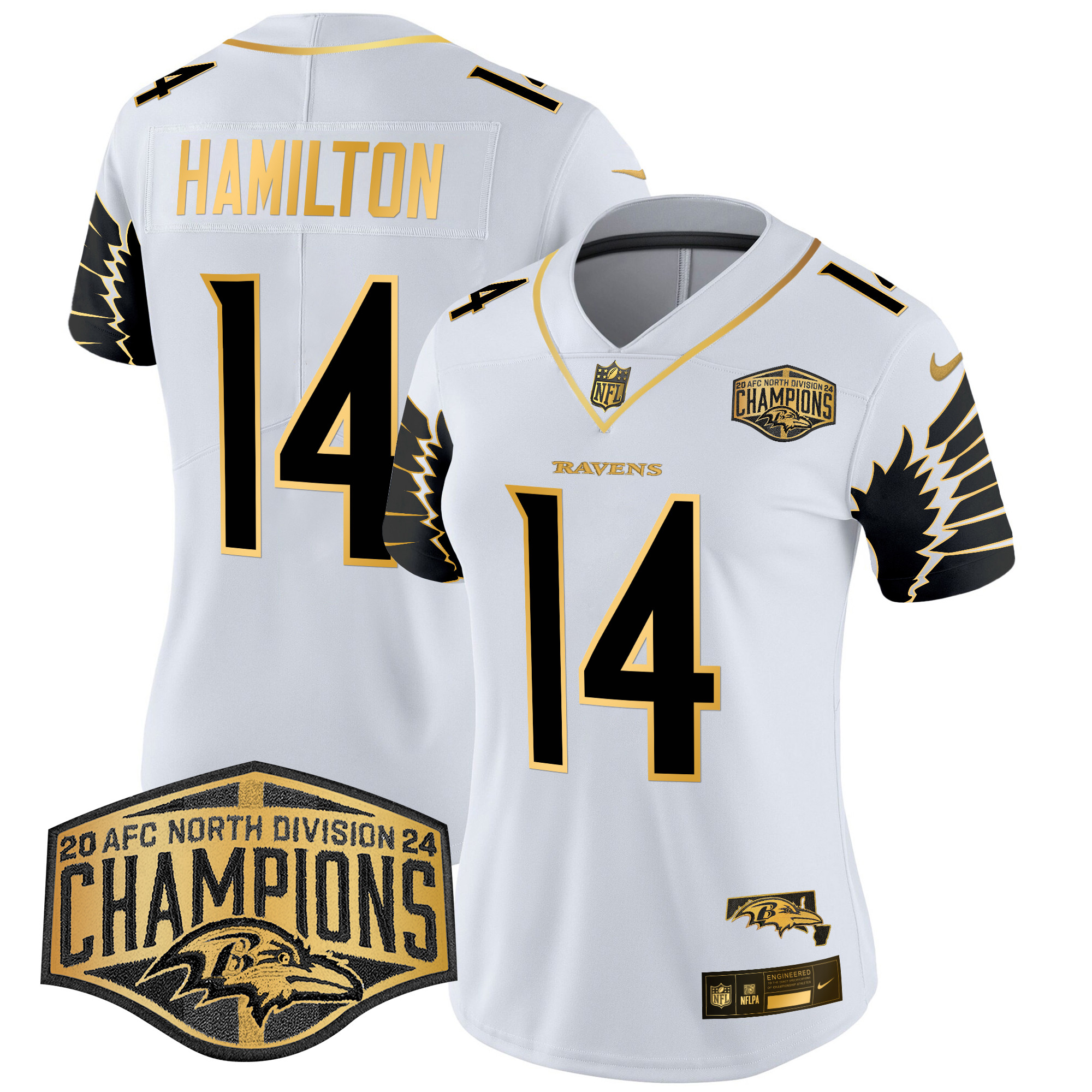 Women's Ravens Maryland 2024 AFC North Division Champions Patch Gold Vapor Limited Jersey - All Stitched - Image 22