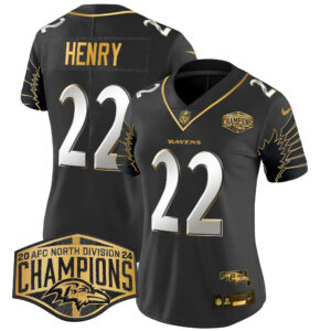 Women's Ravens Maryland 2024 AFC North Division Champions Patch Gold Vapor Limited Jersey - All Stitched