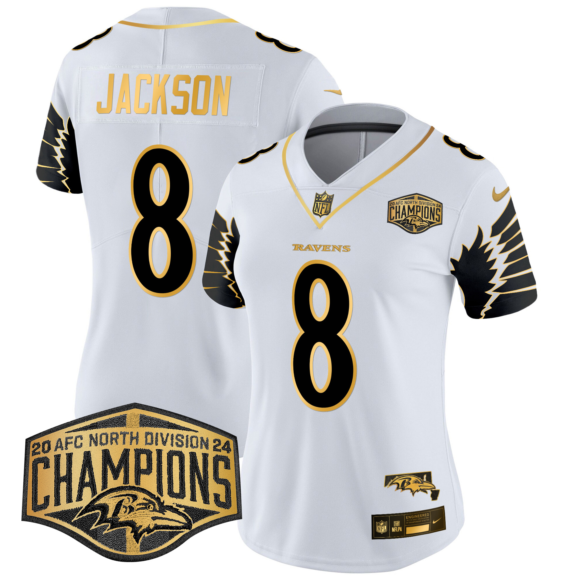 Women's Ravens Maryland 2024 AFC North Division Champions Patch Gold Vapor Limited Jersey - All Stitched - Image 20