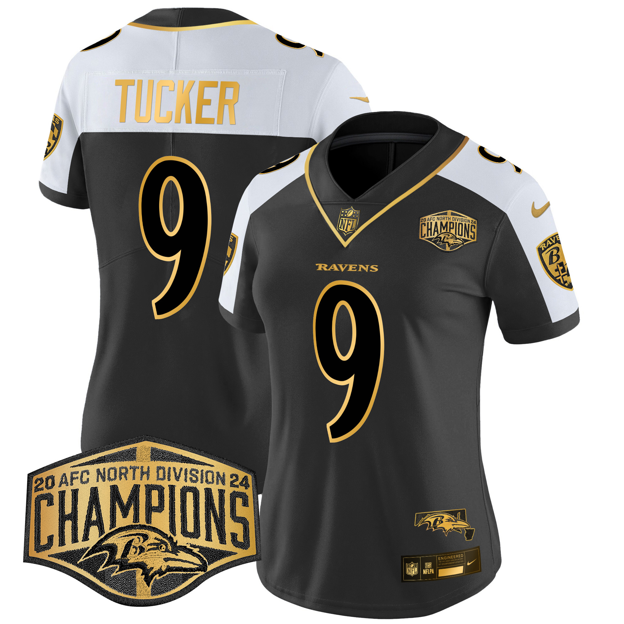 Women's Ravens Maryland 2024 AFC North Division Champions Patch Gold Vapor Limited Jersey - All Stitched - Image 12