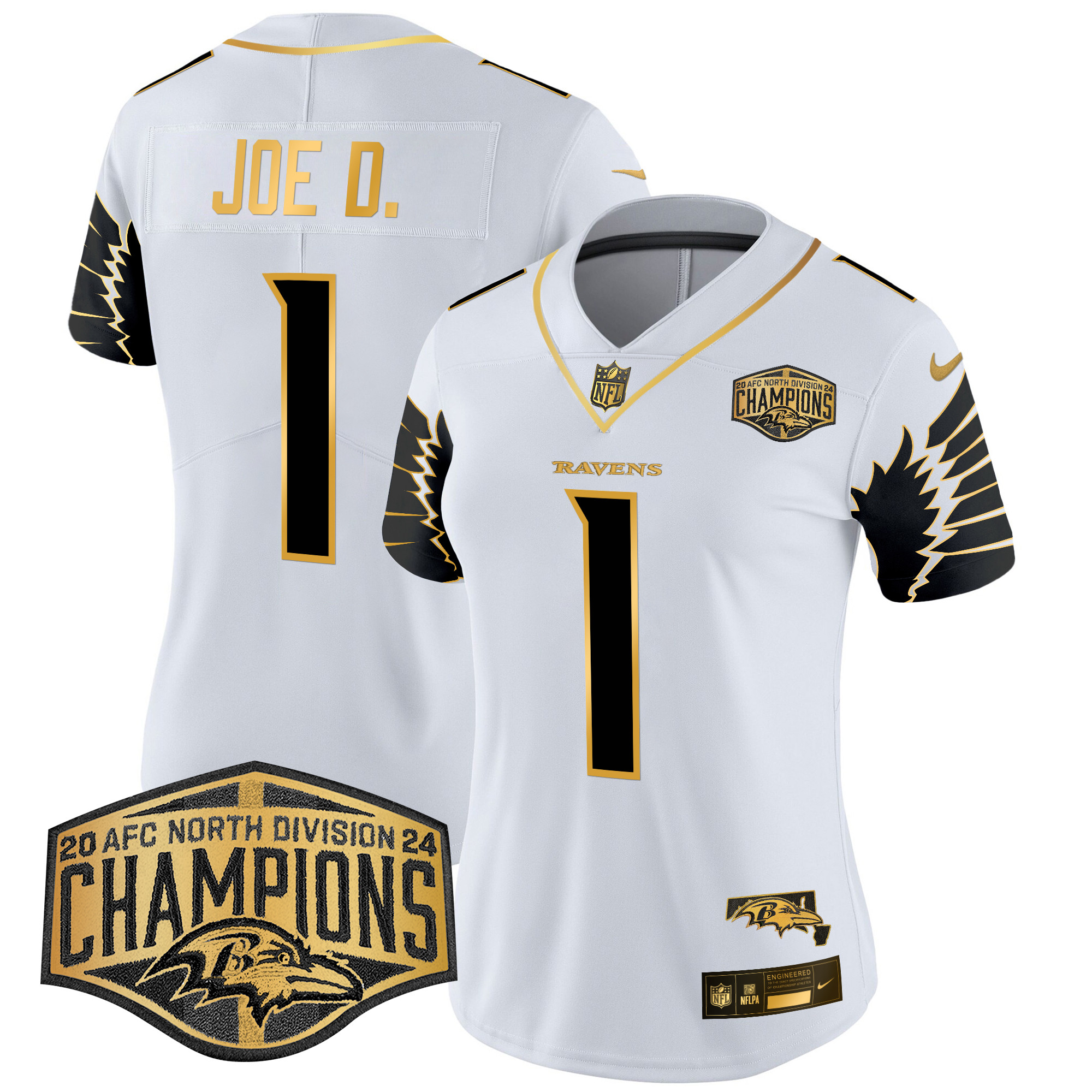 Women's Ravens Maryland 2024 AFC North Division Champions Patch Gold Vapor Limited Jersey - All Stitched - Image 27