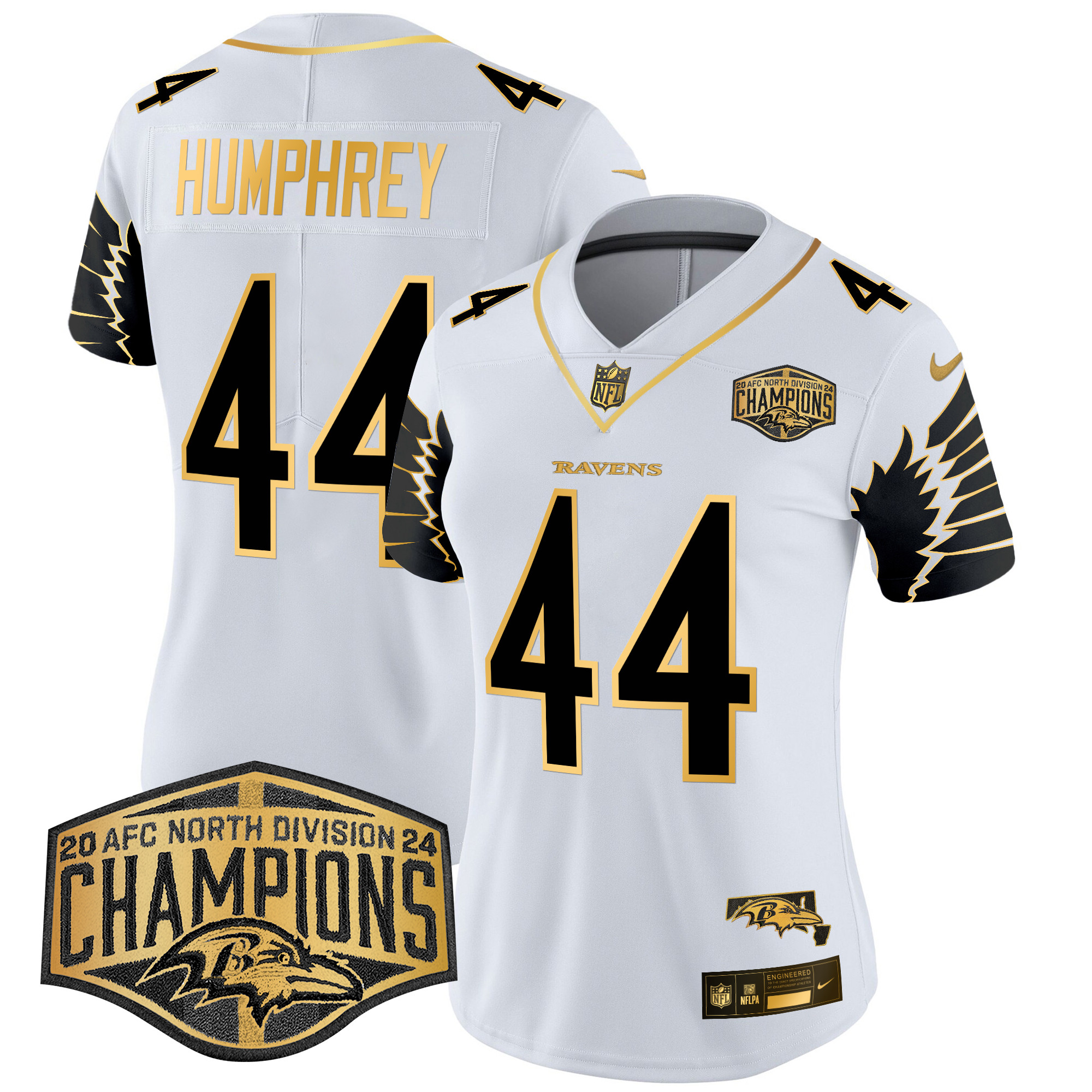 Women's Ravens Maryland 2024 AFC North Division Champions Patch Gold Vapor Limited Jersey - All Stitched - Image 23