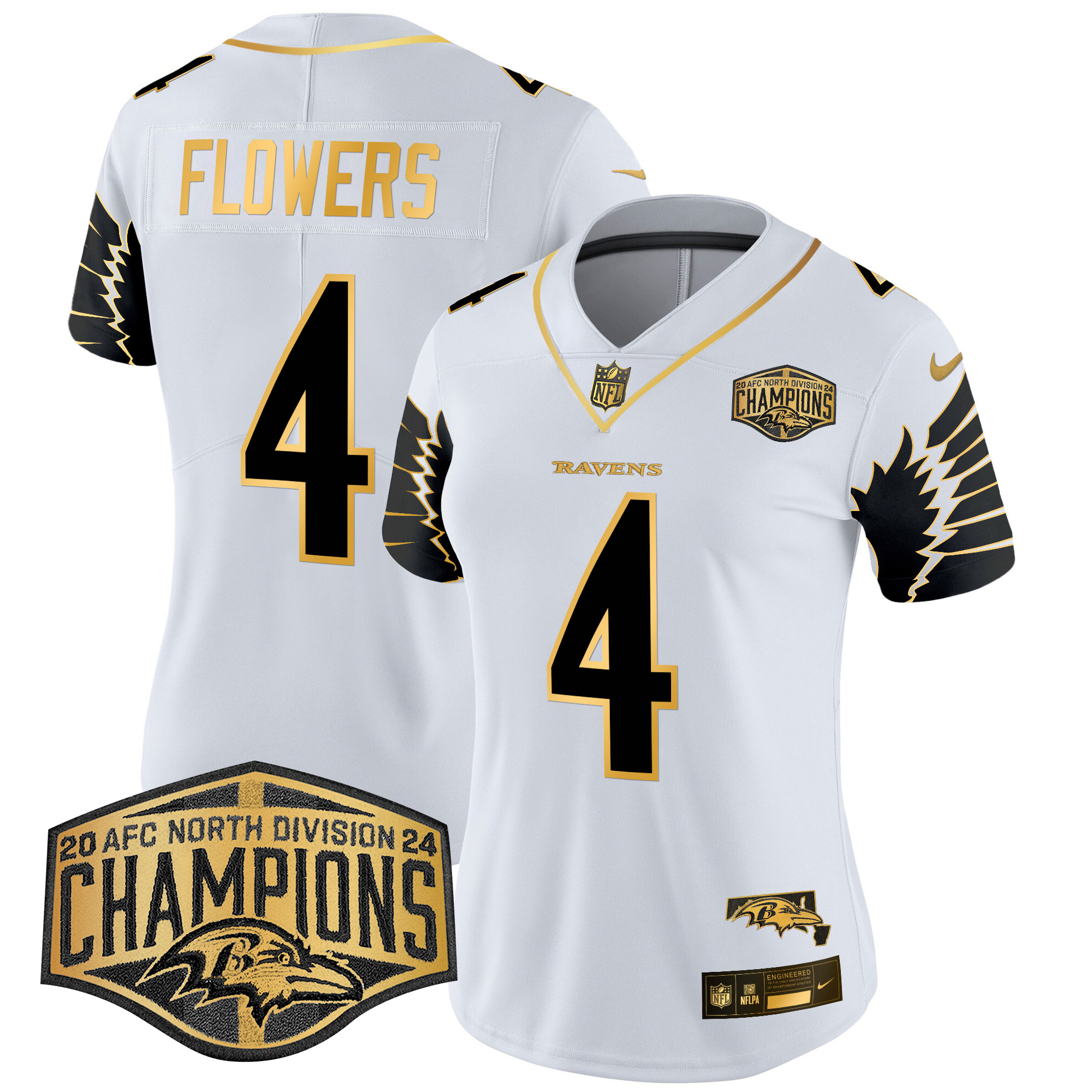 Women's Ravens Maryland 2024 AFC North Division Champions Patch Gold Vapor Limited Jersey - All Stitched - Image 25