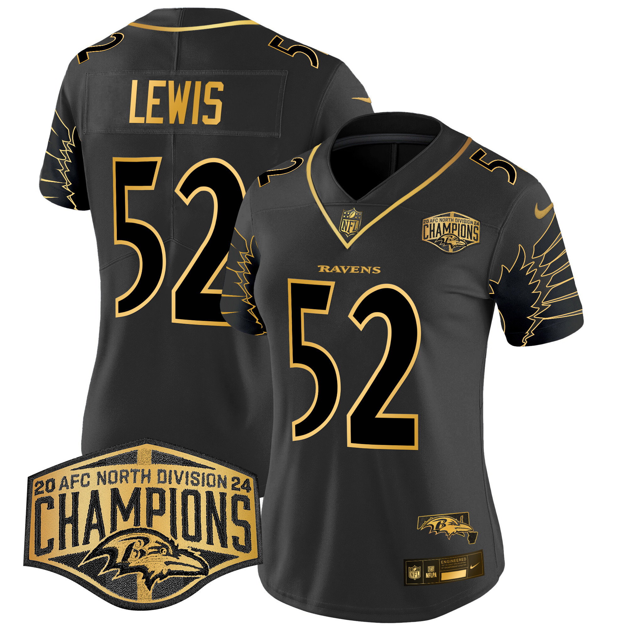 Women's Ravens Maryland 2024 AFC North Division Champions Patch Gold Vapor Limited Jersey - All Stitched - Image 33