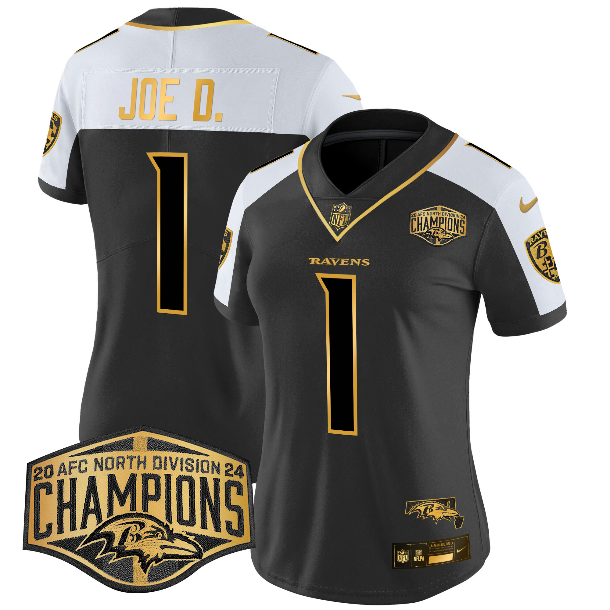 Women's Ravens Maryland 2024 AFC North Division Champions Patch Gold Vapor Limited Jersey - All Stitched - Image 18