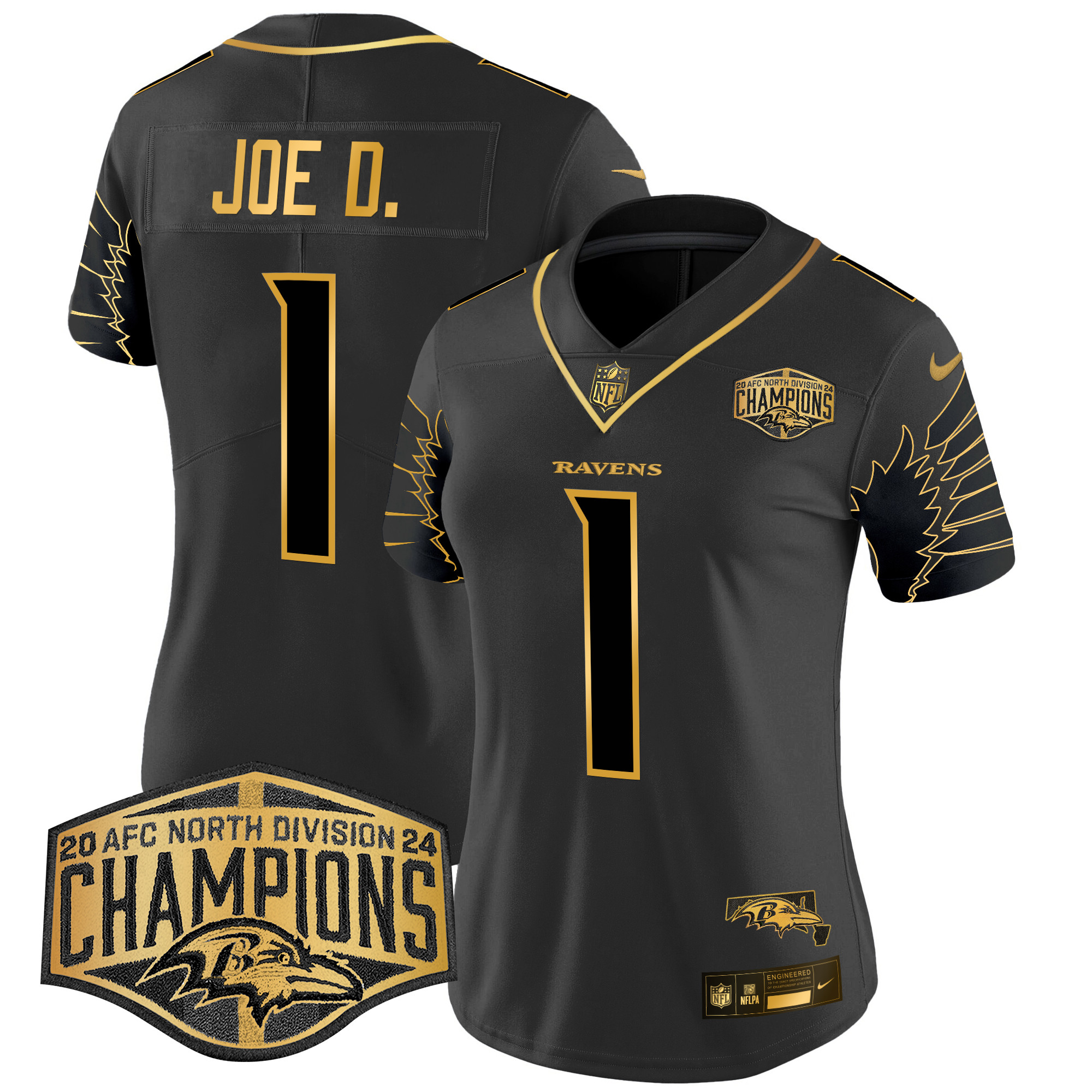 Women's Ravens Maryland 2024 AFC North Division Champions Patch Gold Vapor Limited Jersey - All Stitched - Image 36