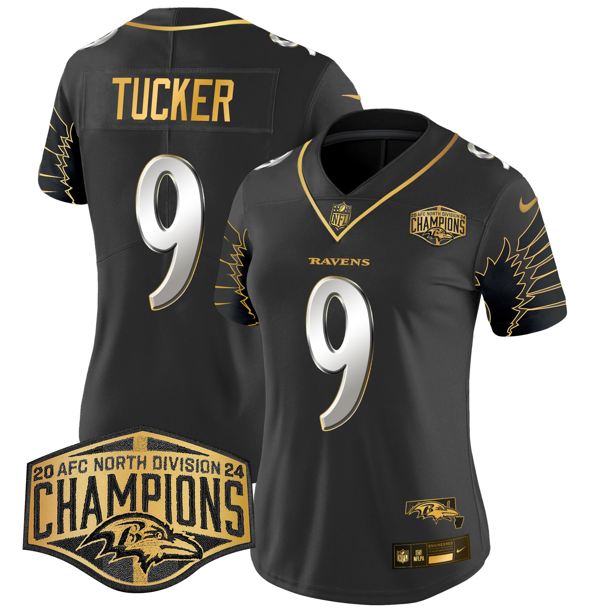 Women's Ravens Maryland 2024 AFC North Division Champions Patch Gold Vapor Limited Jersey - All Stitched - Image 3